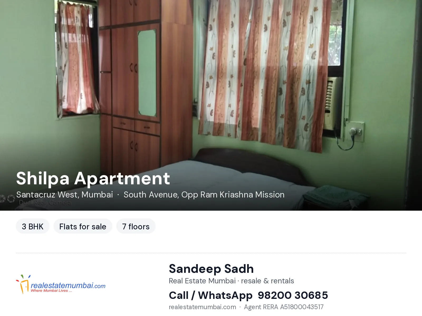 Shilpa Apartment, Santacruz West, Mumbai — 3 BHK flats for sale | Real Estate Mumbai, Sandeep Sadh 98200 30685