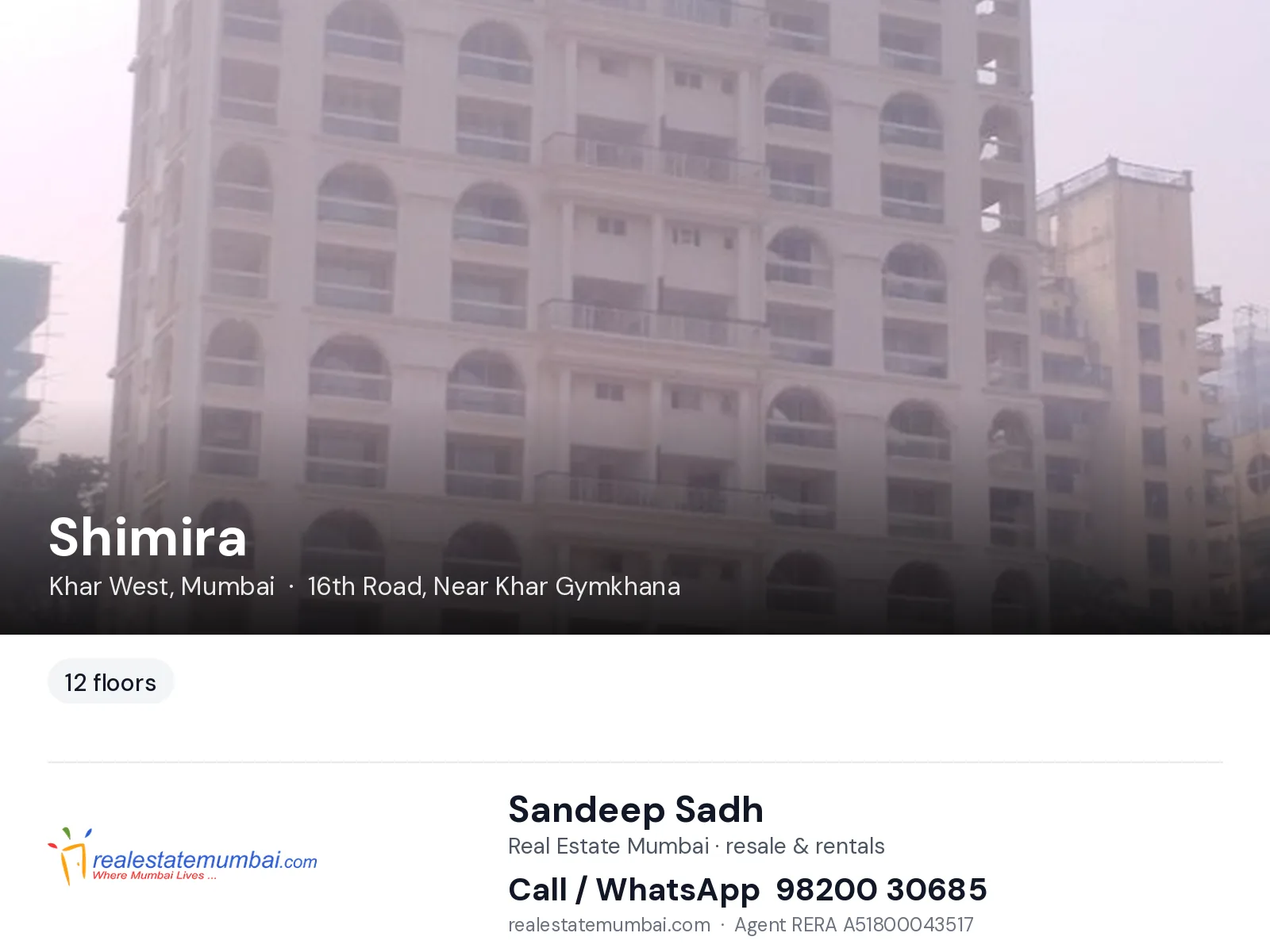 Shimira, Khar West, Mumbai — flats | Real Estate Mumbai, Sandeep Sadh 98200 30685