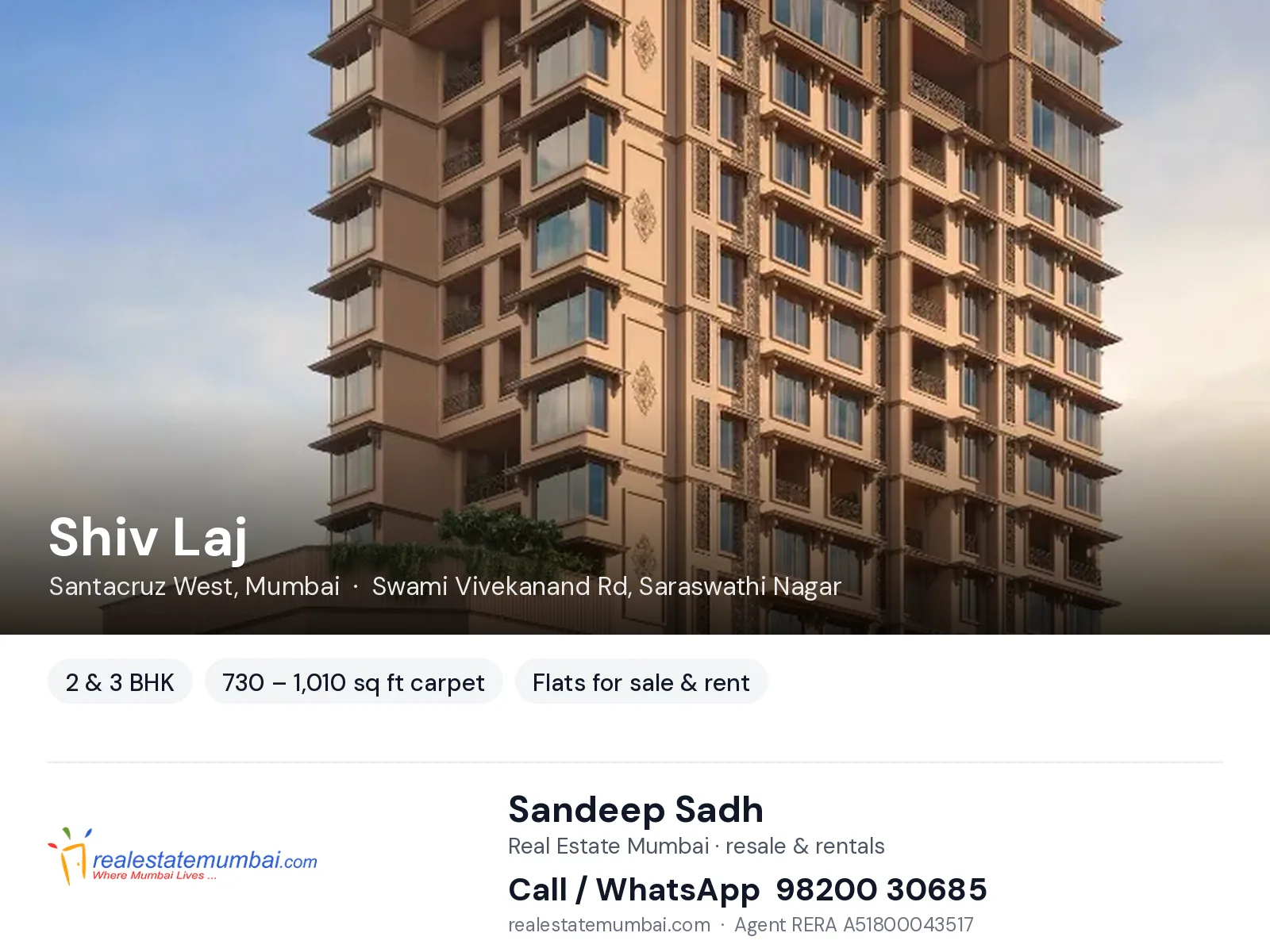 Shiv Laj, Santacruz West, Mumbai — 2 & 3 BHK flats for sale & rent | Real Estate Mumbai, Sandeep Sadh 98200 30685