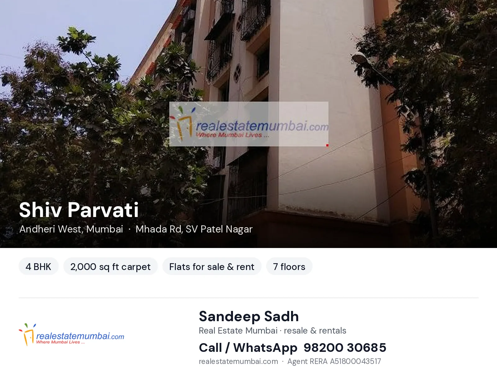 Shiv Parvati, Andheri West, Mumbai — 4 BHK flats for sale & rent | Real Estate Mumbai, Sandeep Sadh 98200 30685