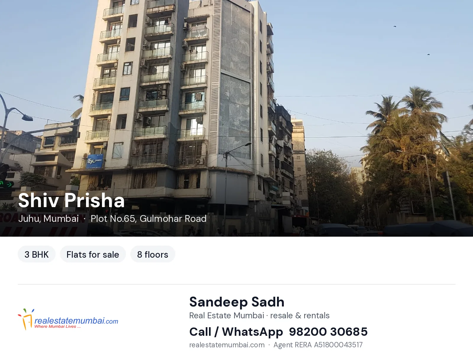 Shiv Prisha, Juhu, Mumbai — 3 BHK flats for sale | Real Estate Mumbai, Sandeep Sadh 98200 30685