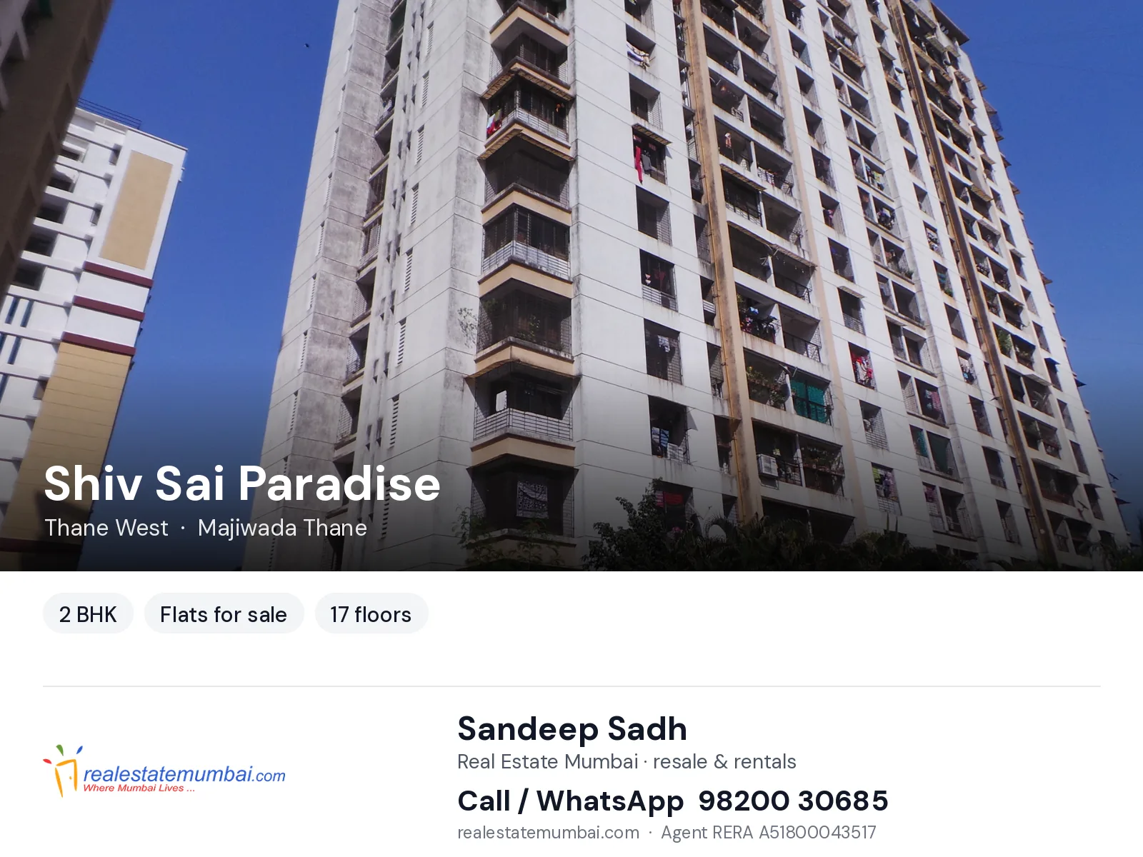 Shiv Sai Paradise, Thane West — 2 BHK flats for sale | Real Estate Mumbai, Sandeep Sadh 98200 30685