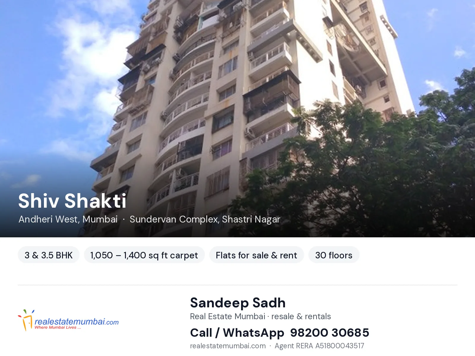 Shiv Shakti, Andheri West, Mumbai — 3 & 3.5 BHK flats for sale & rent | Real Estate Mumbai, Sandeep Sadh 98200 30685