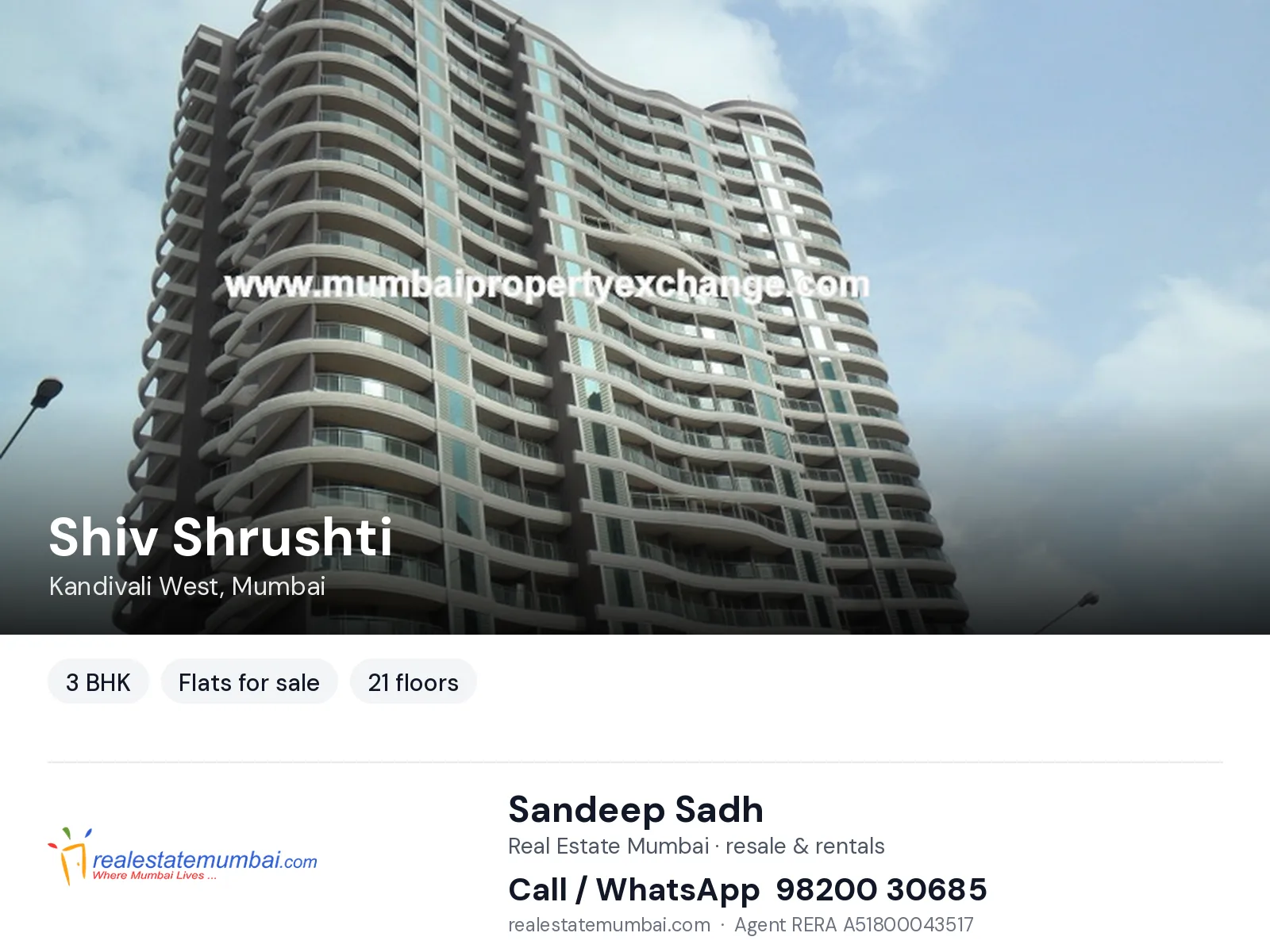 Shiv Shrushti, Kandivali West, Mumbai — 3 BHK flats for sale | Real Estate Mumbai, Sandeep Sadh 98200 30685