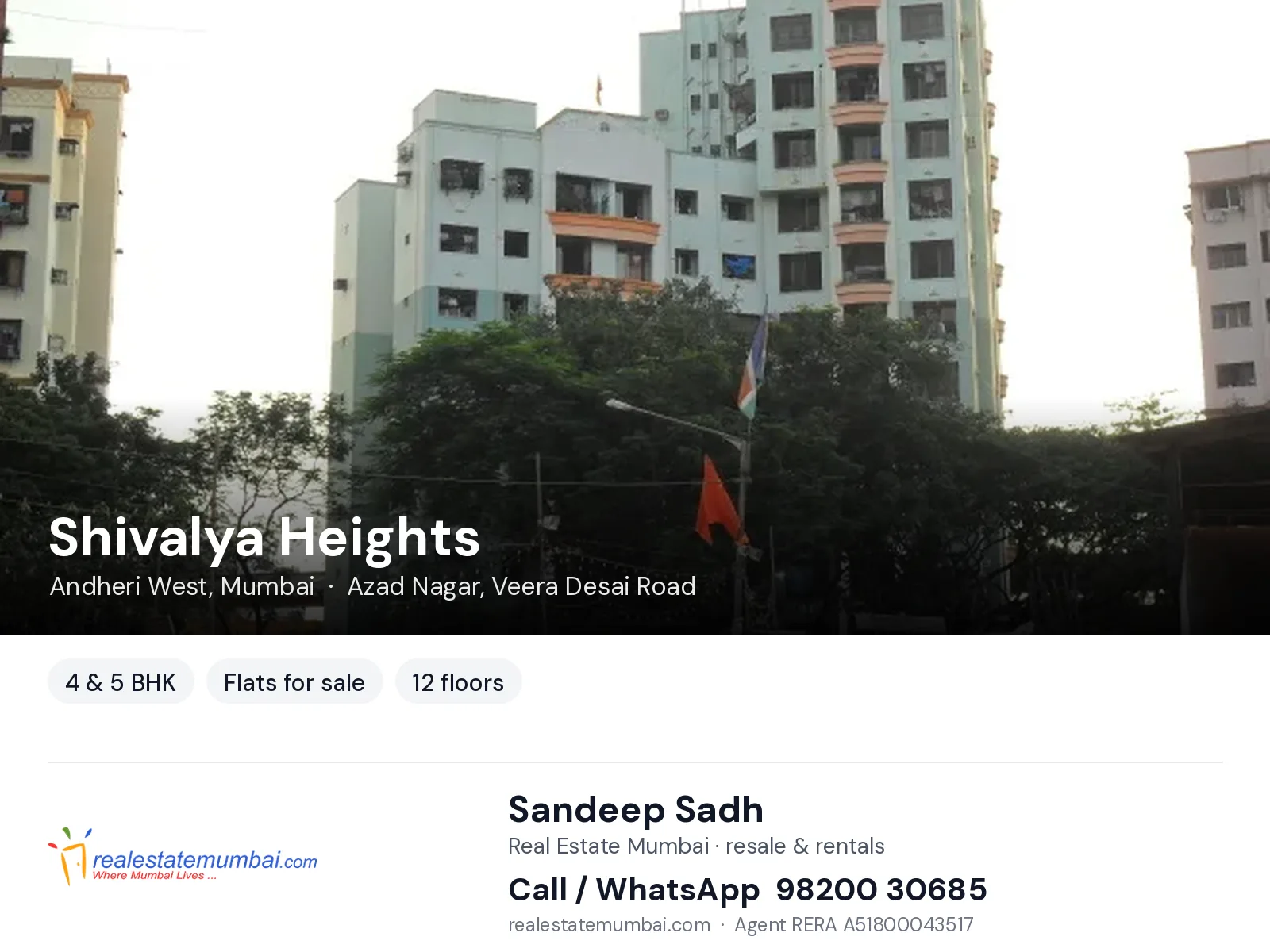 Shivalya Heights, Andheri West, Mumbai — 4 & 5 BHK flats for sale | Real Estate Mumbai, Sandeep Sadh 98200 30685