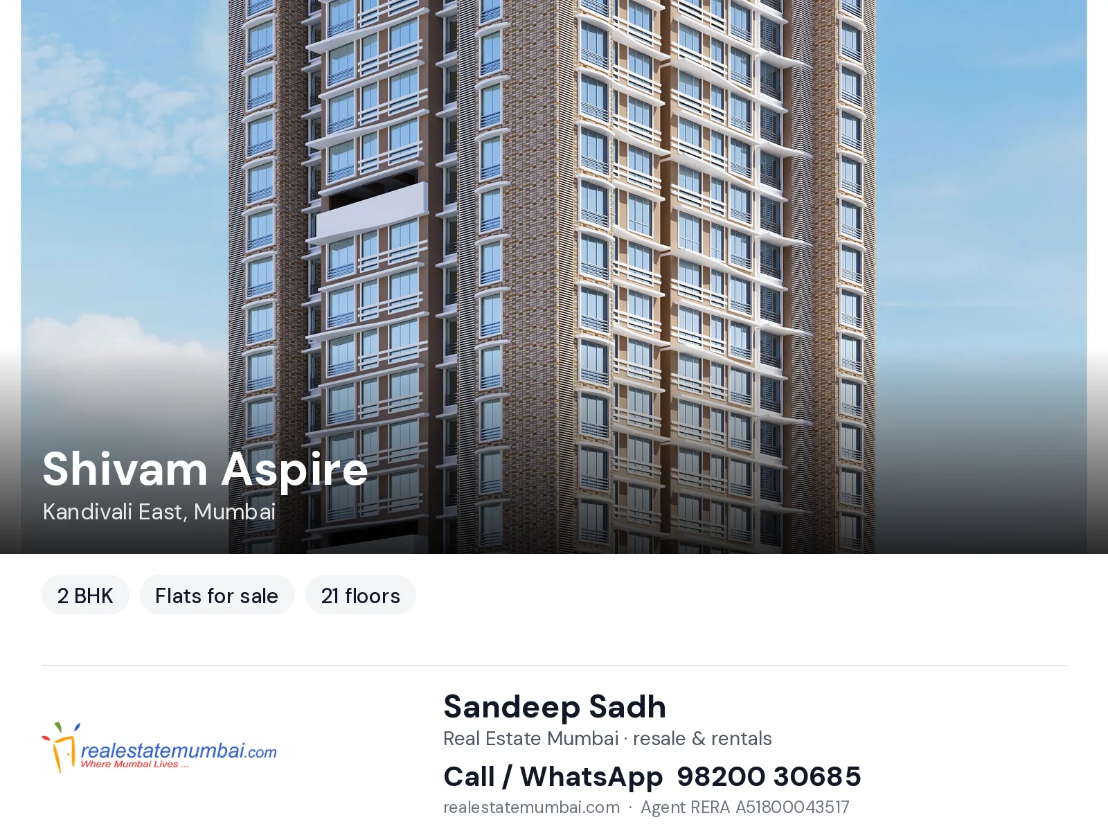 Shivam Aspire, Kandivali East, Mumbai — 2 BHK flats for sale | Real Estate Mumbai, Sandeep Sadh 98200 30685