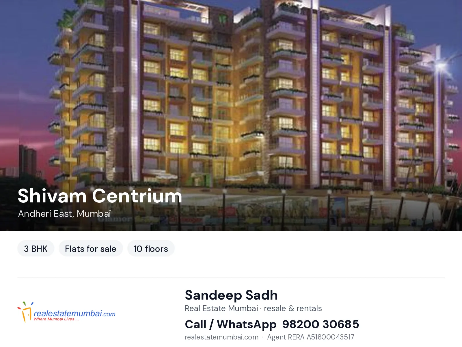 Shivam Centrium, Andheri East, Mumbai — 3 BHK flats for sale | Real Estate Mumbai, Sandeep Sadh 98200 30685