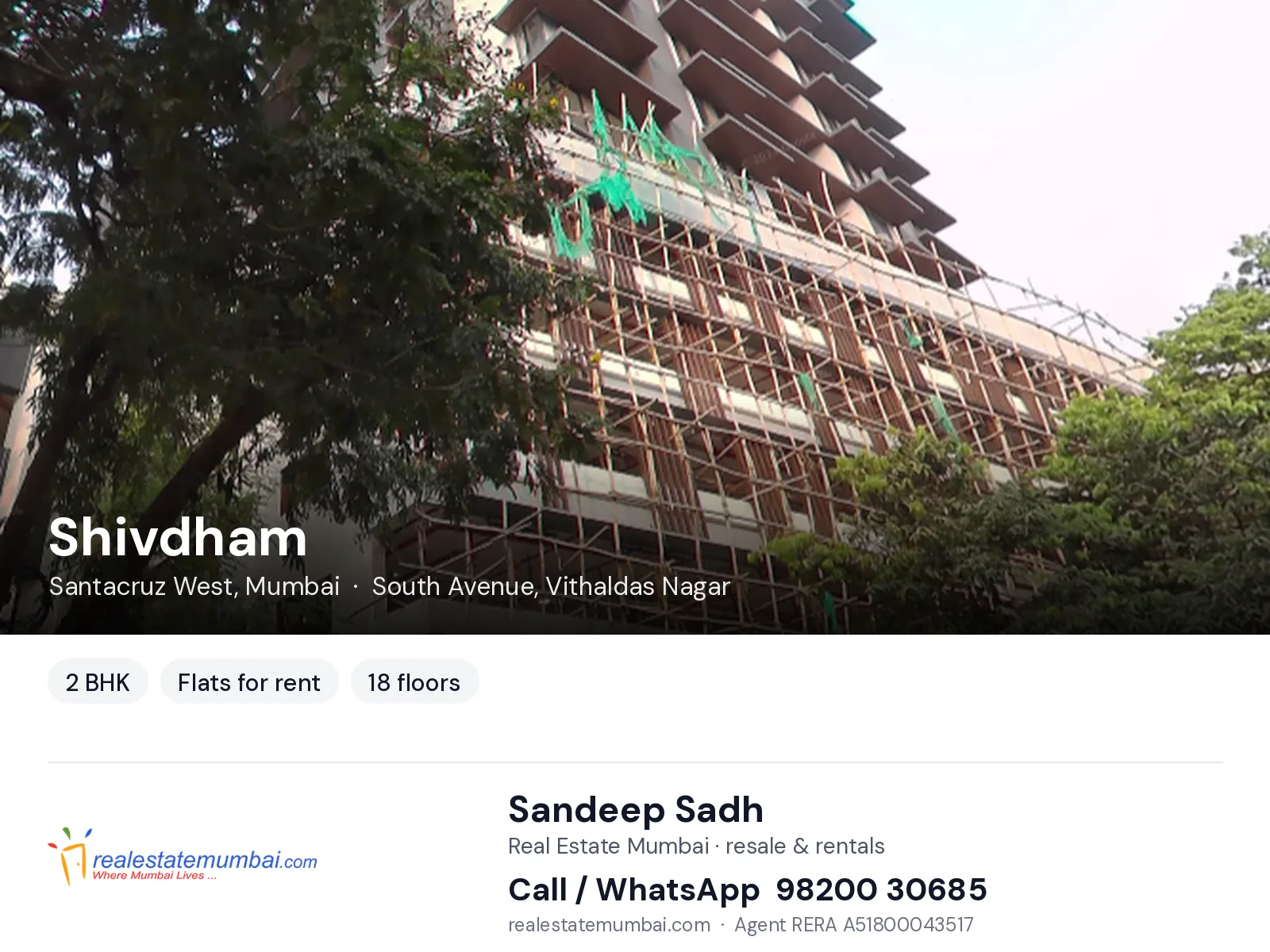 Shivdham, Santacruz West, Mumbai — 2 BHK flats for rent | Real Estate Mumbai, Sandeep Sadh 98200 30685