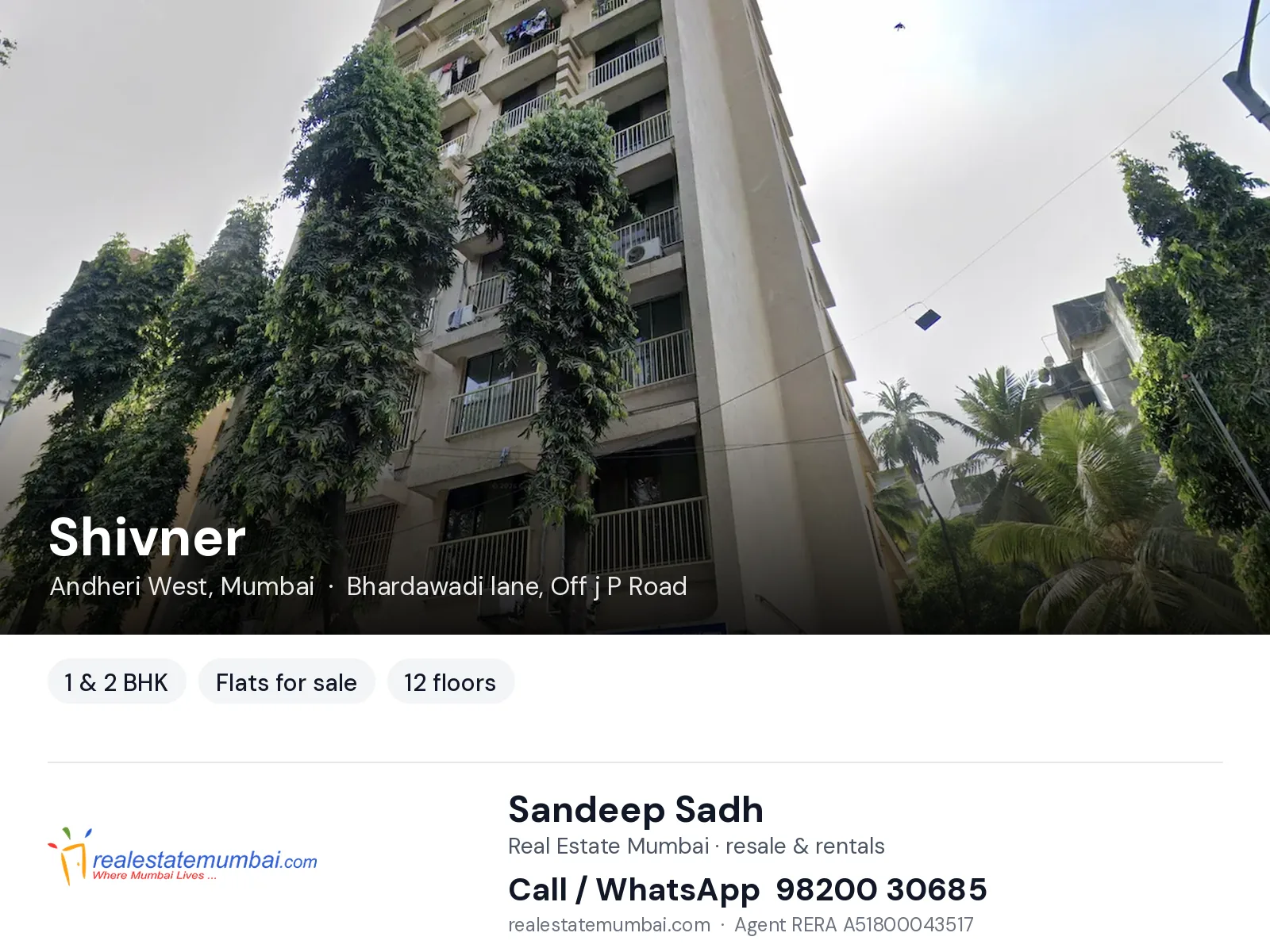 Shivner, Andheri West, Mumbai — 1 & 2 BHK flats for sale | Real Estate Mumbai, Sandeep Sadh 98200 30685
