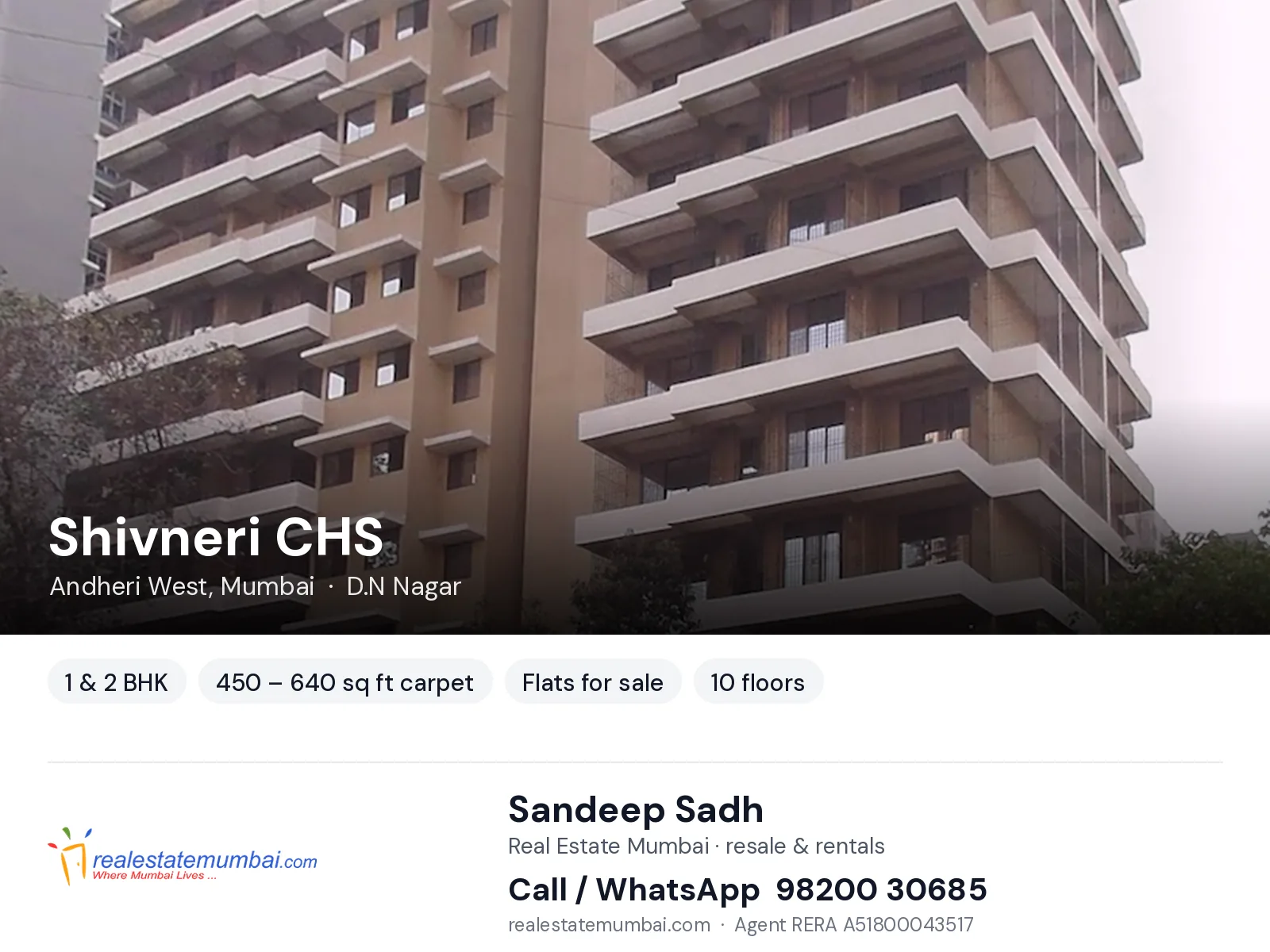 Shivneri CHS, Andheri West, Mumbai — 1 & 2 BHK flats for sale | Real Estate Mumbai, Sandeep Sadh 98200 30685