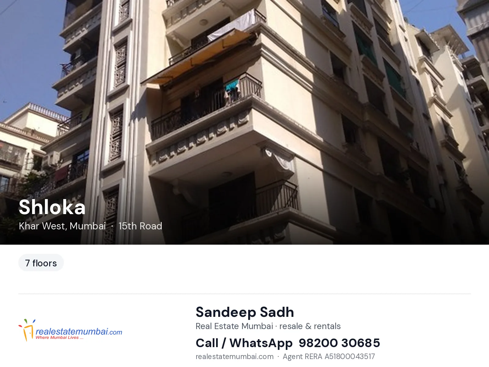 Shloka, Khar West, Mumbai — flats | Real Estate Mumbai, Sandeep Sadh 98200 30685