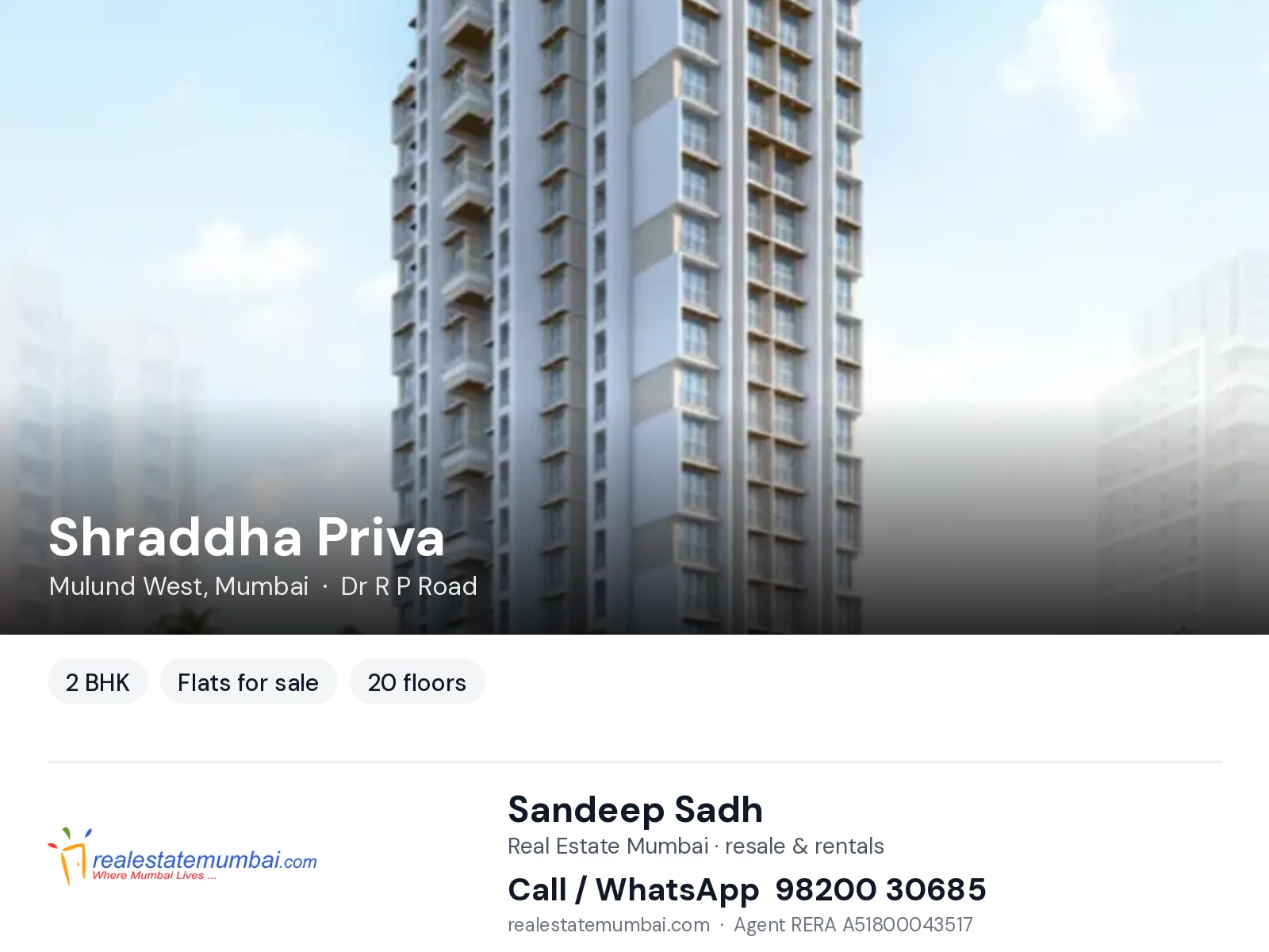 Shraddha Priva, Mulund West, Mumbai — 2 BHK flats for sale | Real Estate Mumbai, Sandeep Sadh 98200 30685