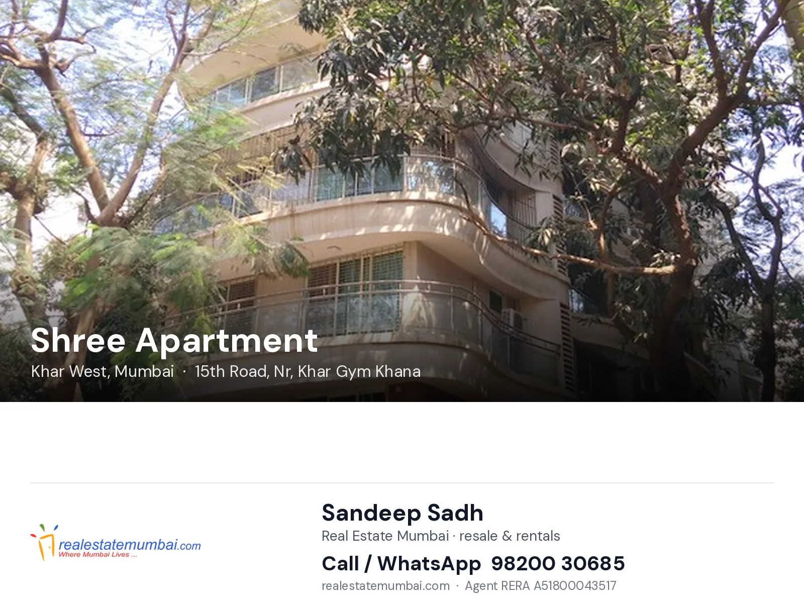 Shree Apartment, Khar West, Mumbai — flats | Real Estate Mumbai, Sandeep Sadh 98200 30685