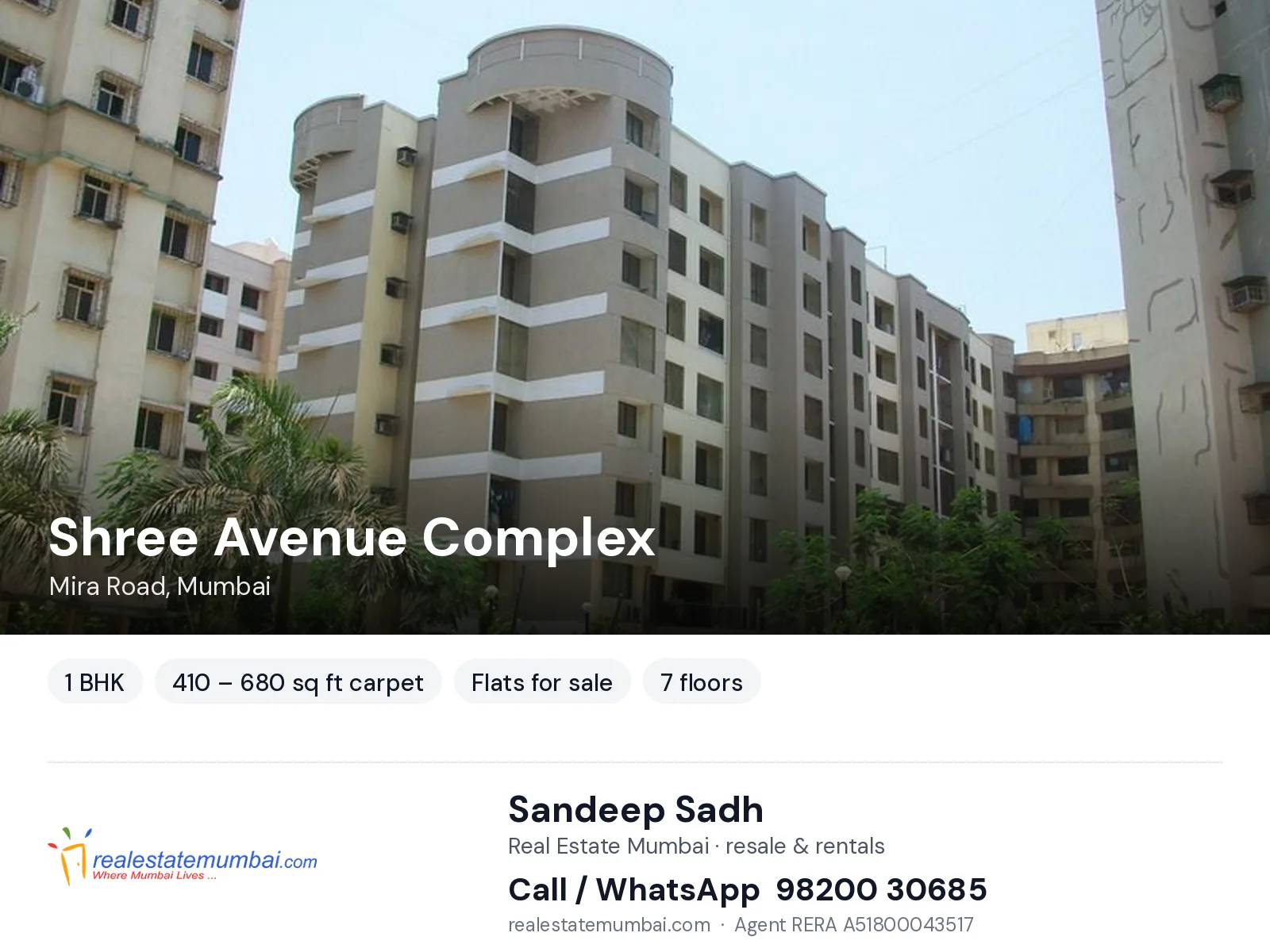 Shree Avenue Complex, Mira Road, Mumbai — 1 BHK flats for sale | Real Estate Mumbai, Sandeep Sadh 98200 30685