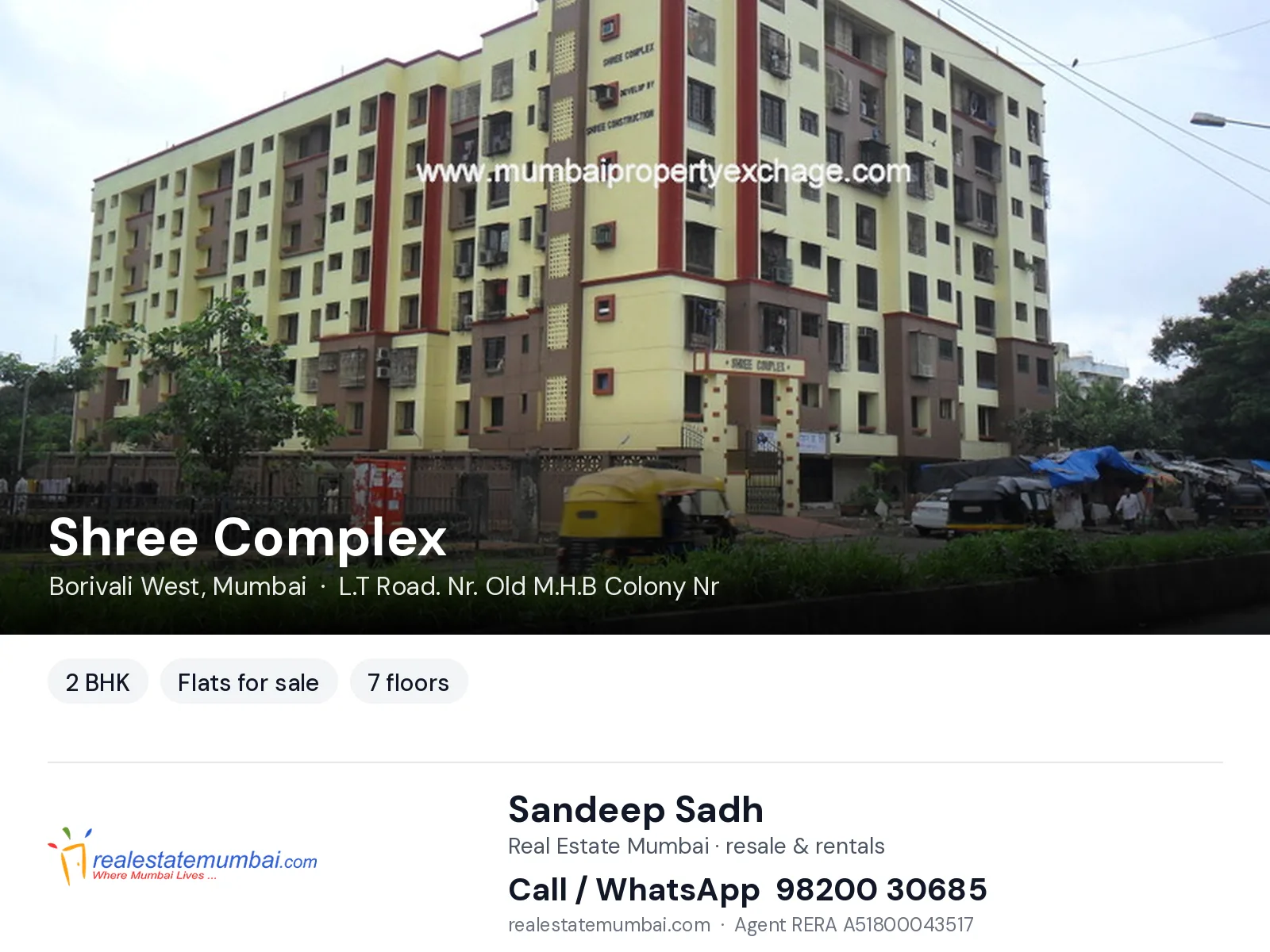Shree Complex, Borivali West, Mumbai — 2 BHK flats for sale | Real Estate Mumbai, Sandeep Sadh 98200 30685