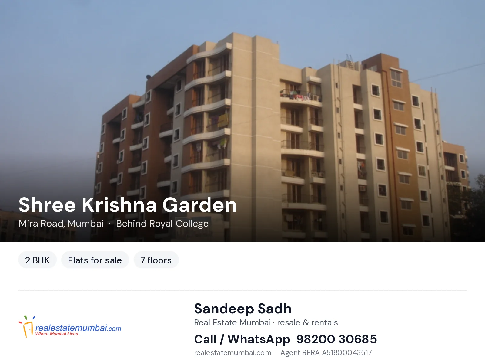 Shree Krishna Garden, Mira Road, Mumbai — 2 BHK flats for sale | Real Estate Mumbai, Sandeep Sadh 98200 30685