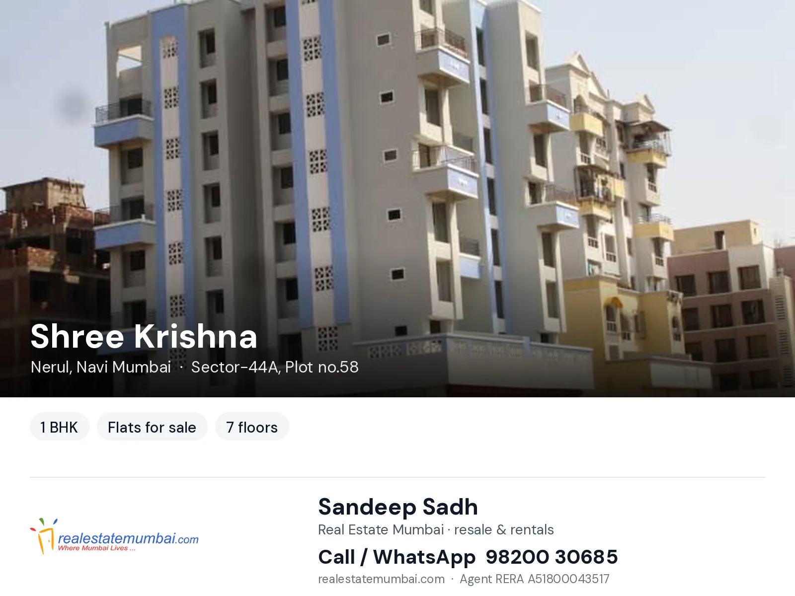 Shree Krishna, Nerul, Navi Mumbai — 1 BHK flats for sale | Real Estate Mumbai, Sandeep Sadh 98200 30685