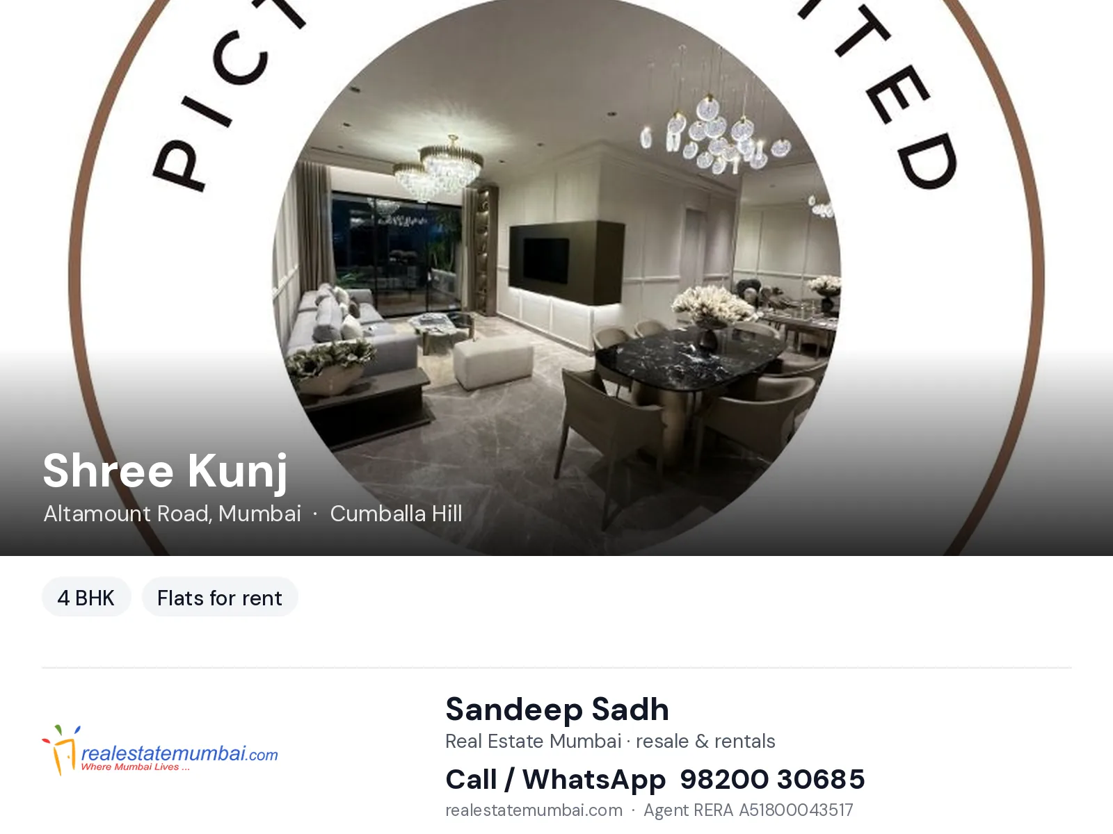 Shree Kunj, Altamount Road, Mumbai — 4 BHK flats for rent | Real Estate Mumbai, Sandeep Sadh 98200 30685