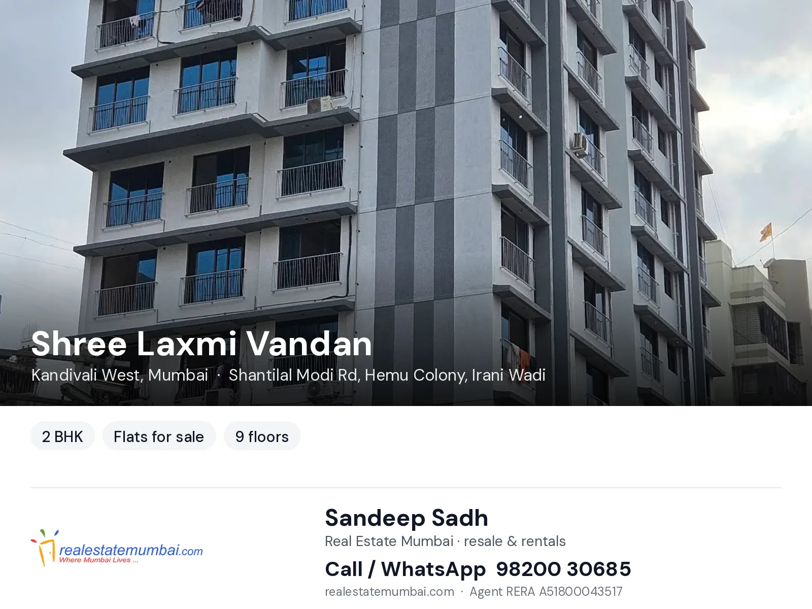 Shree Laxmi Vandan, Kandivali West, Mumbai — 2 BHK flats for sale | Real Estate Mumbai, Sandeep Sadh 98200 30685