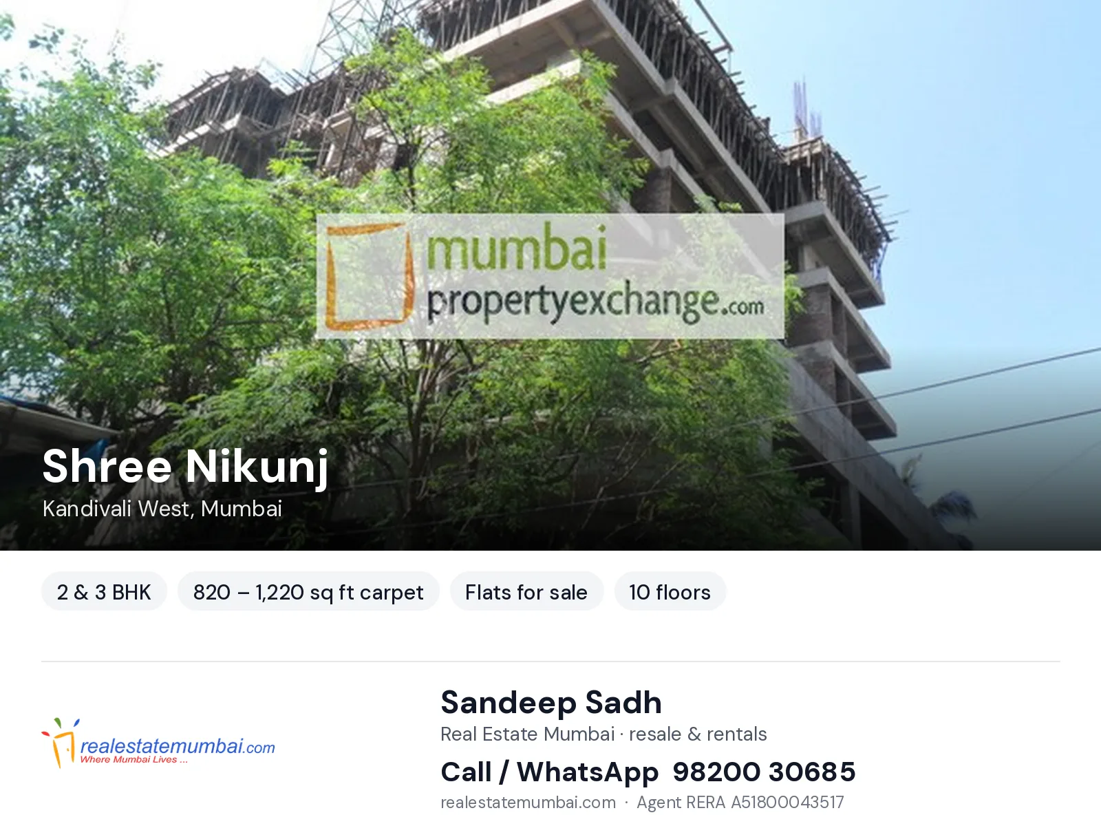 Shree Nikunj, Kandivali West, Mumbai — 2 & 3 BHK flats for sale | Real Estate Mumbai, Sandeep Sadh 98200 30685