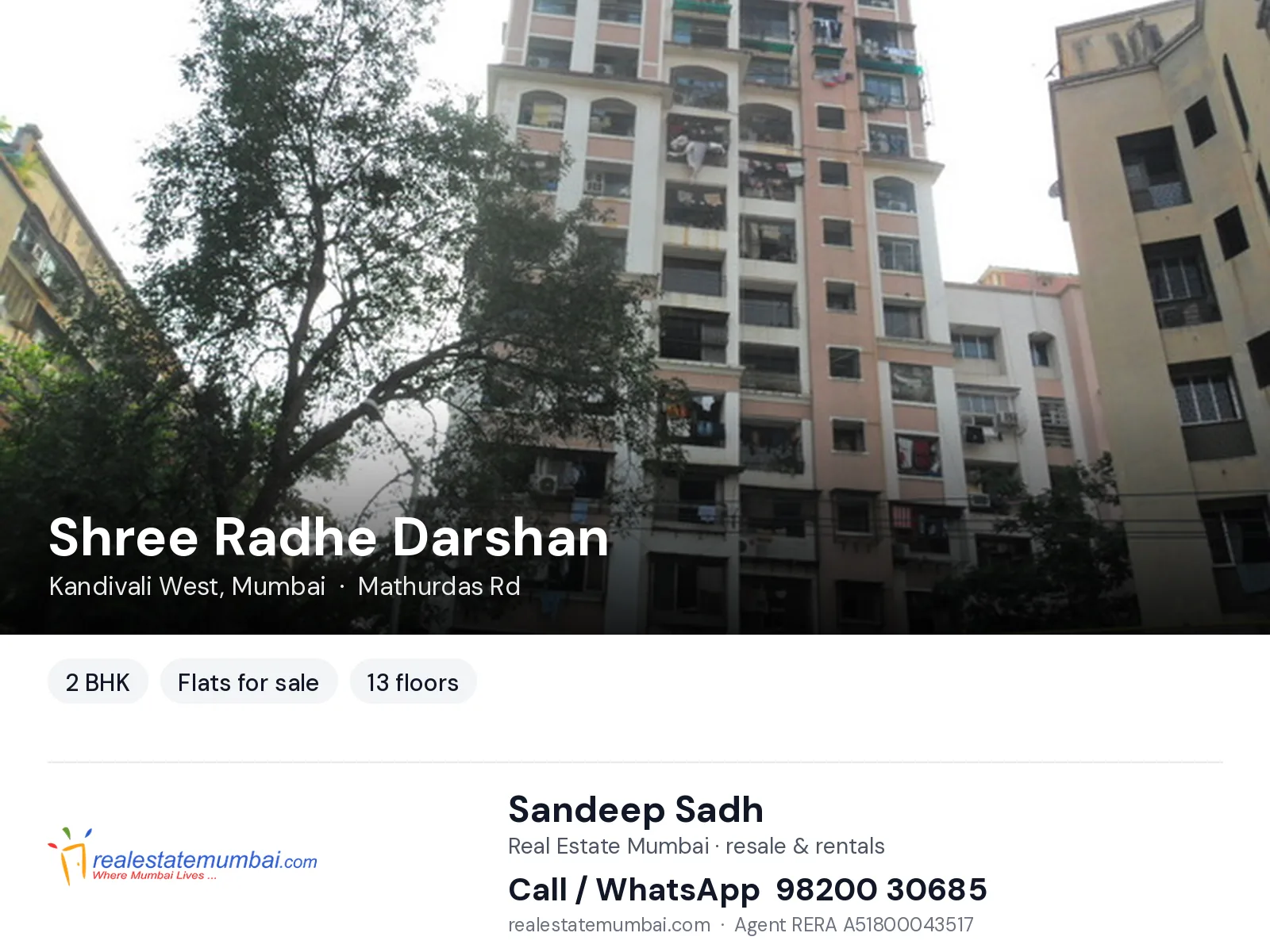 Shree Radhe Darshan, Kandivali West, Mumbai — 2 BHK flats for sale | Real Estate Mumbai, Sandeep Sadh 98200 30685