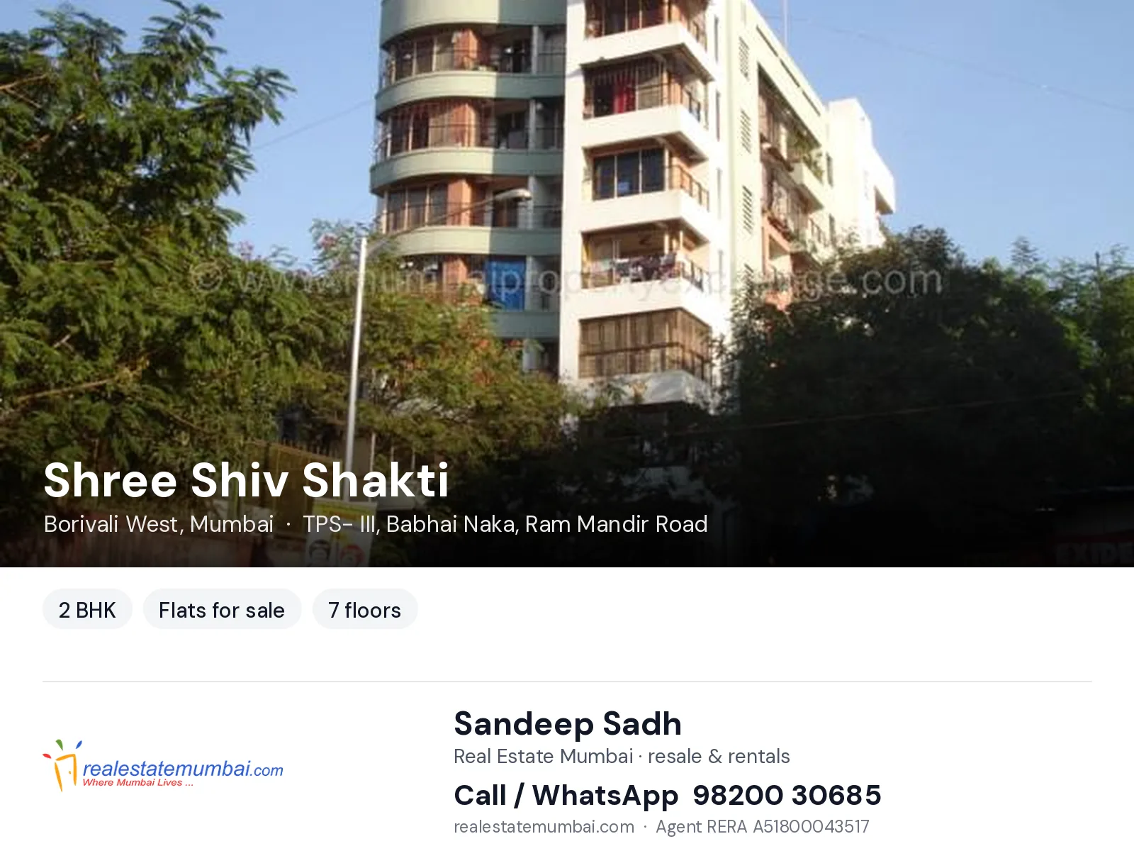 Shree Shiv Shakti, Borivali West, Mumbai — 2 BHK flats for sale | Real Estate Mumbai, Sandeep Sadh 98200 30685
