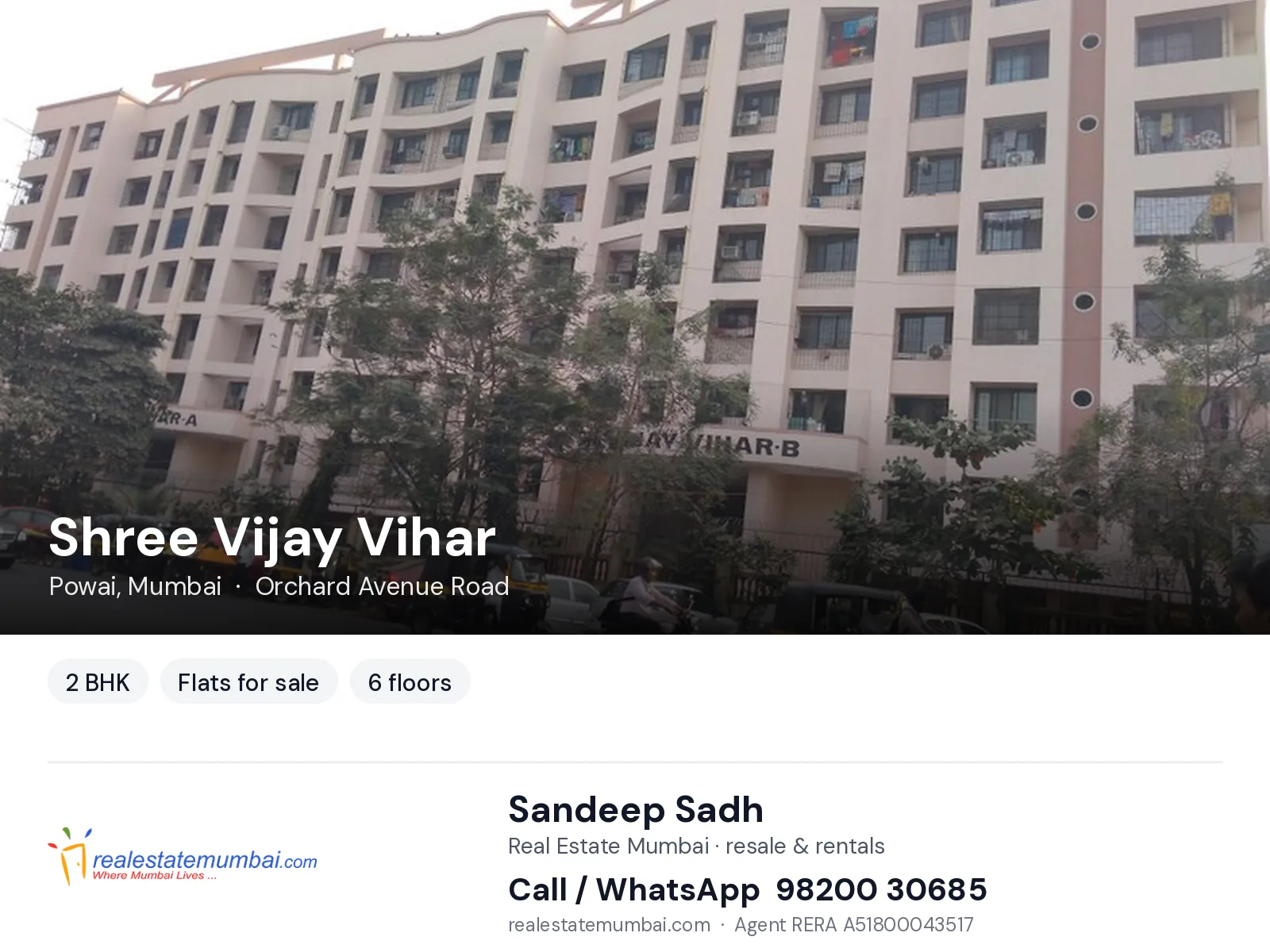 Shree Vijay Vihar, Powai, Mumbai — 2 BHK flats for sale | Real Estate Mumbai, Sandeep Sadh 98200 30685