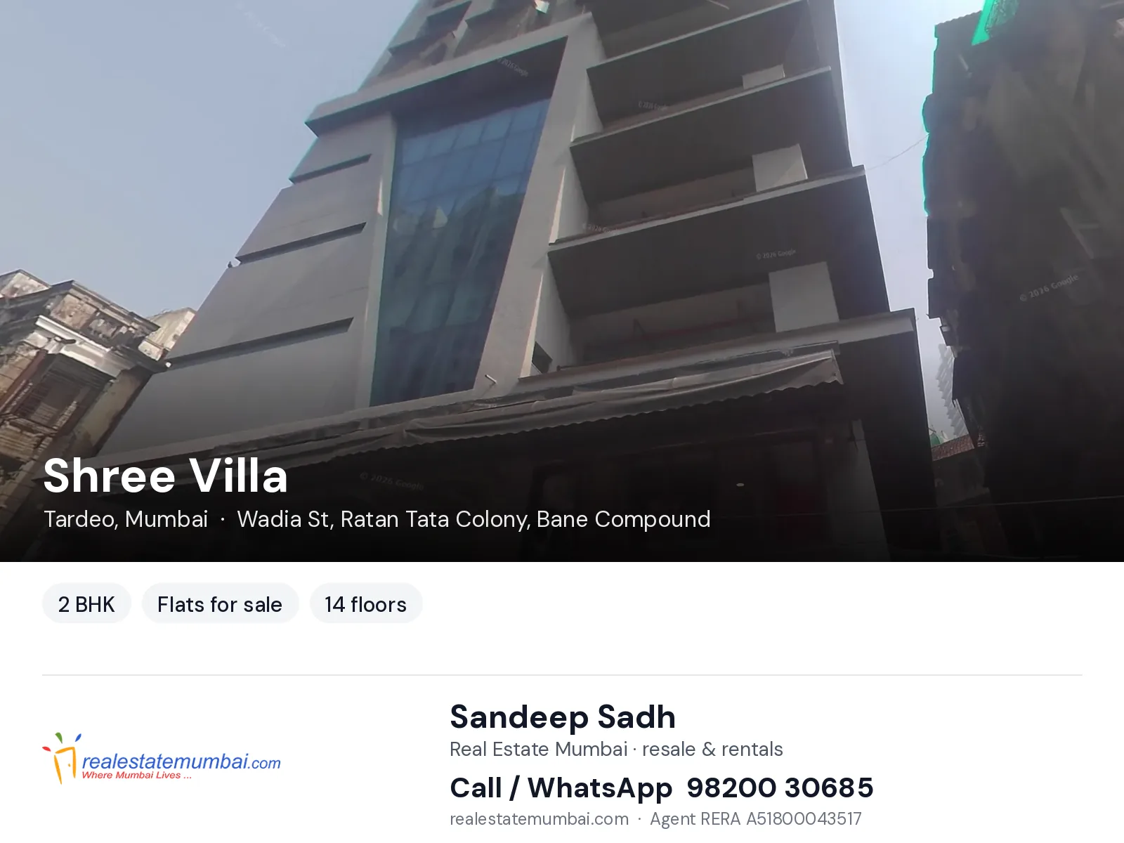Shree Villa, Tardeo, Mumbai — 2 BHK flats for sale | Real Estate Mumbai, Sandeep Sadh 98200 30685