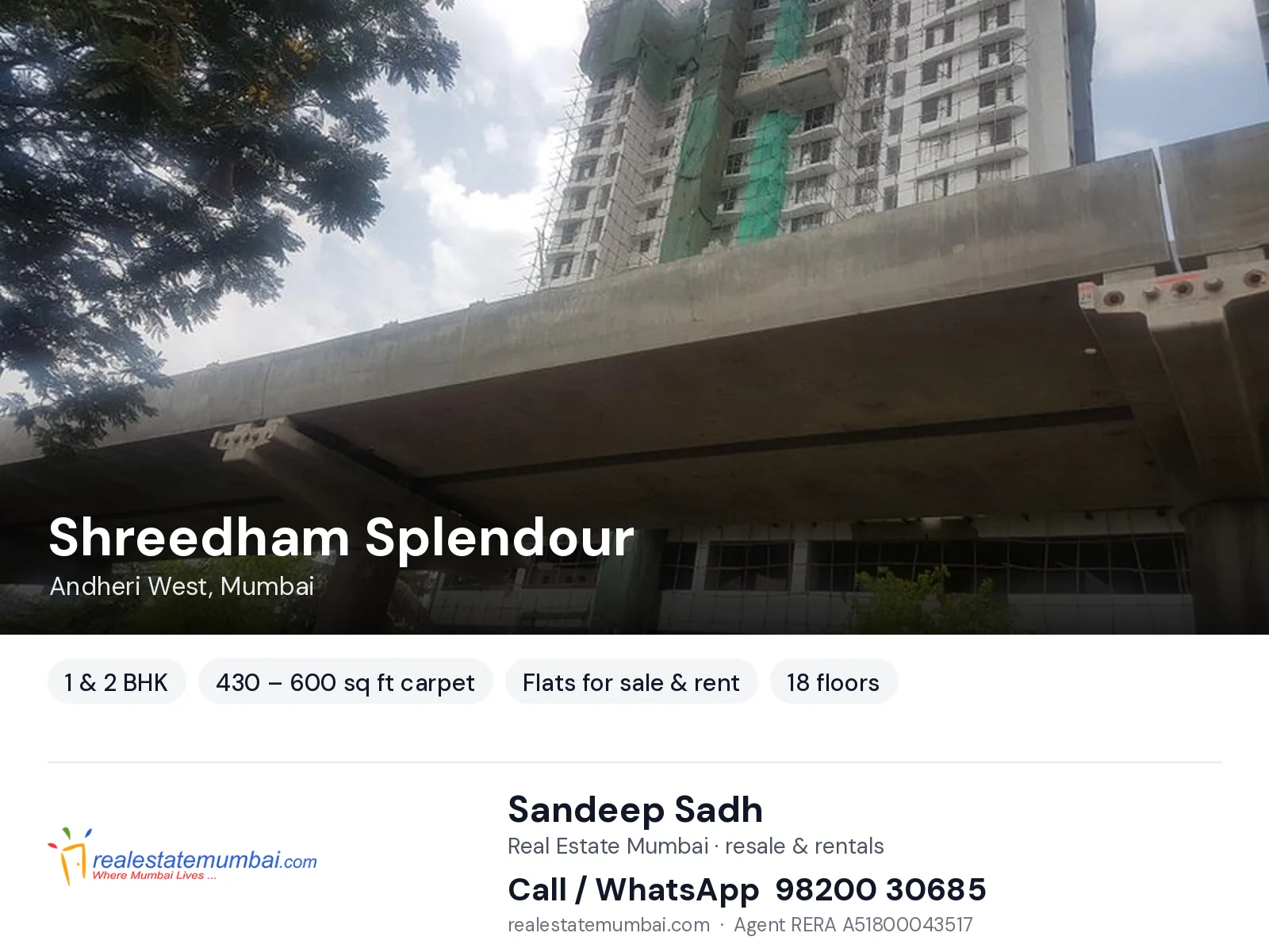 Shreedham Splendour, Andheri West, Mumbai — 1 & 2 BHK flats for sale & rent | Real Estate Mumbai, Sandeep Sadh 98200 30685