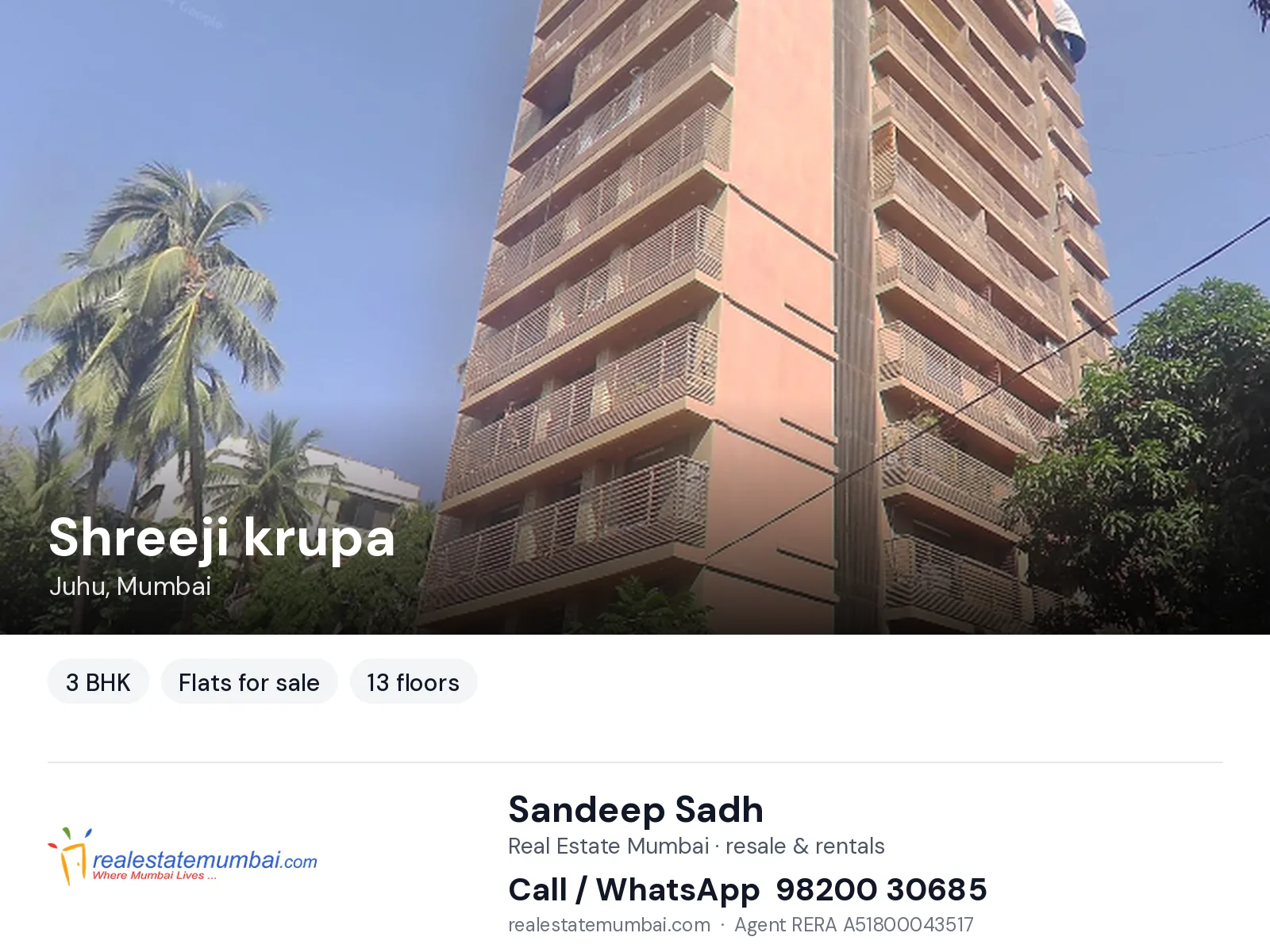 Shreeji krupa, Juhu, Mumbai — 3 BHK flats for sale | Real Estate Mumbai, Sandeep Sadh 98200 30685