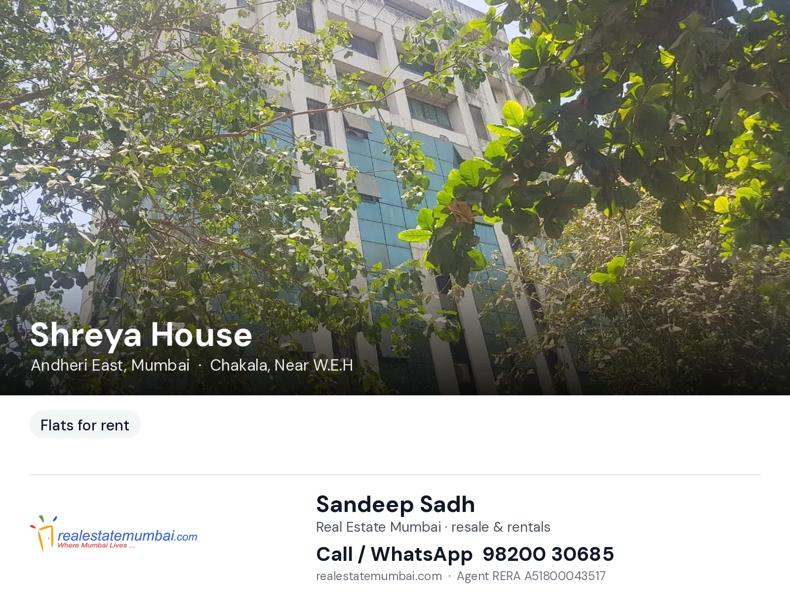 Shreya House, Andheri East, Mumbai — flats for rent | Real Estate Mumbai, Sandeep Sadh 98200 30685