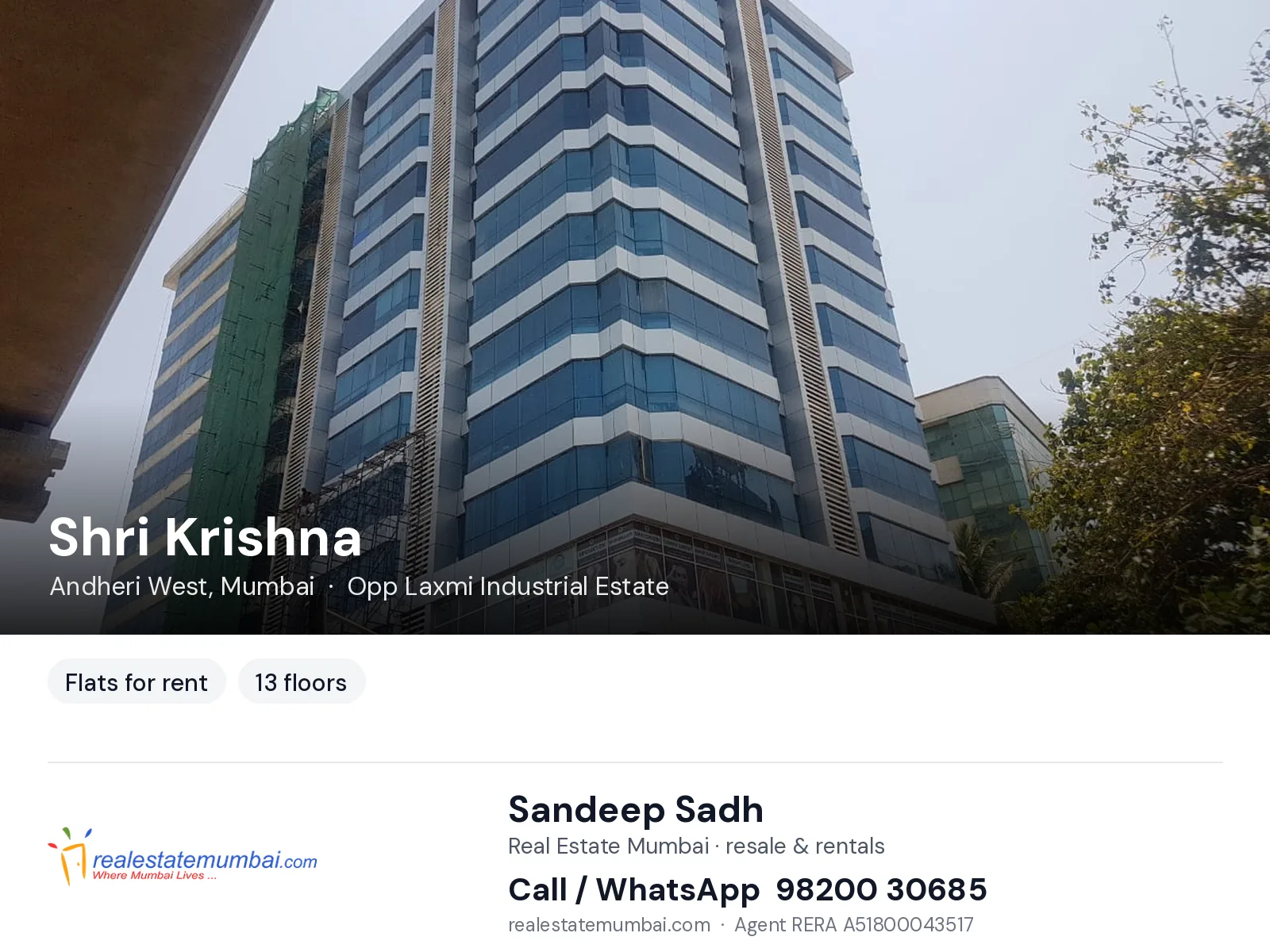 Shri Krishna, Andheri West, Mumbai — flats for rent | Real Estate Mumbai, Sandeep Sadh 98200 30685