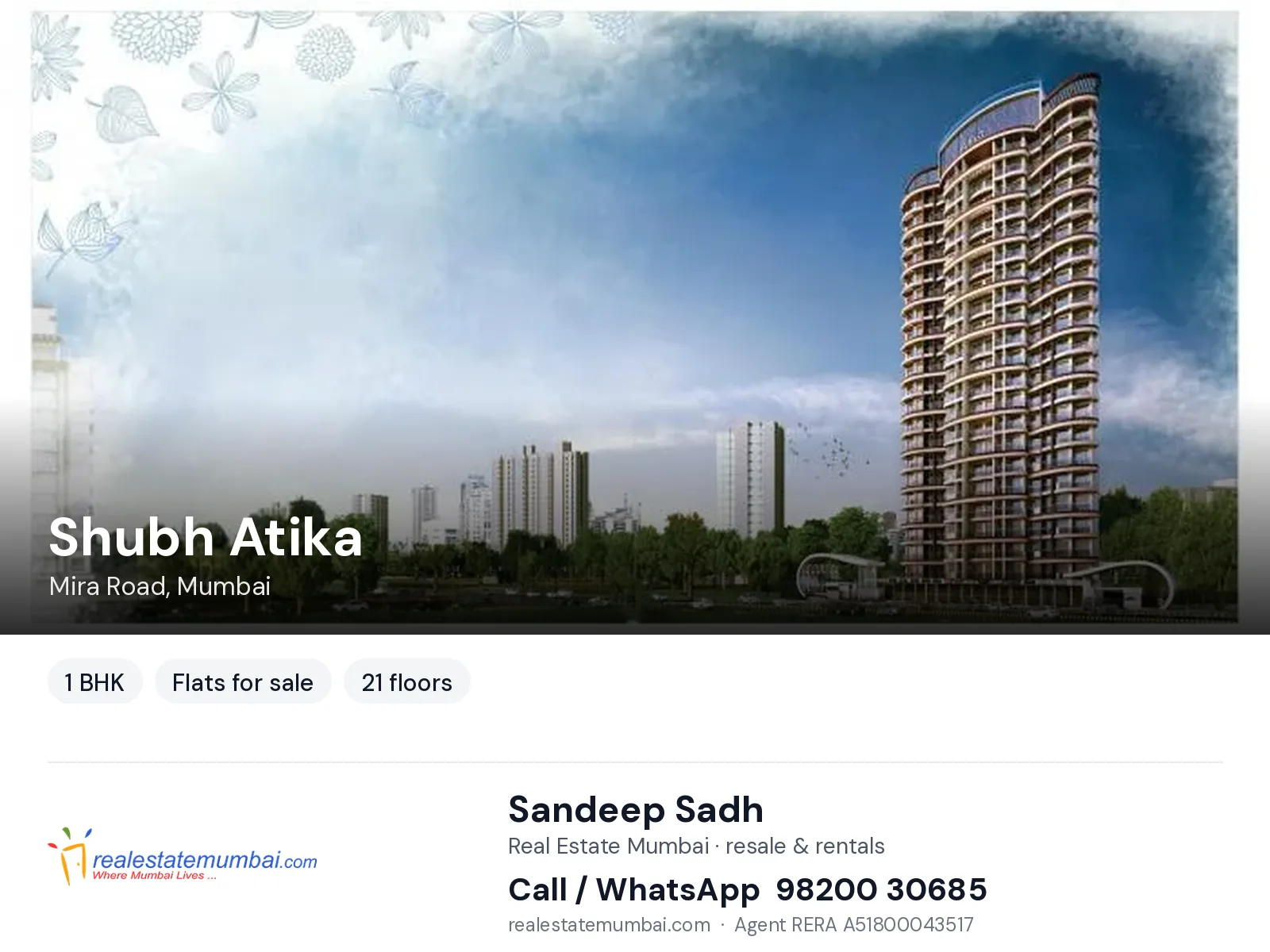 Shubh Atika, Mira Road, Mumbai — 1 BHK flats for sale | Real Estate Mumbai, Sandeep Sadh 98200 30685