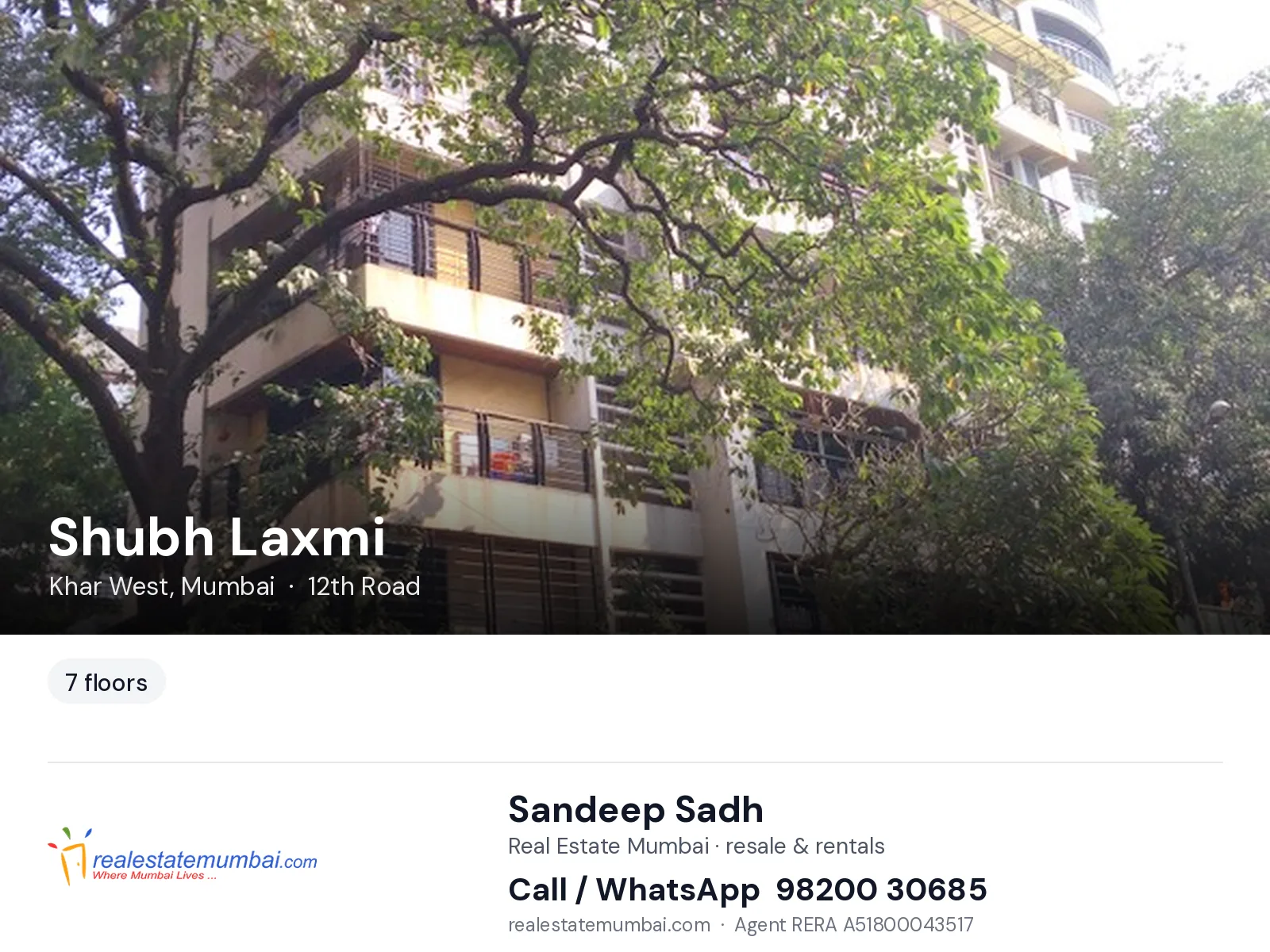 Shubh Laxmi, Khar West, Mumbai — flats | Real Estate Mumbai, Sandeep Sadh 98200 30685