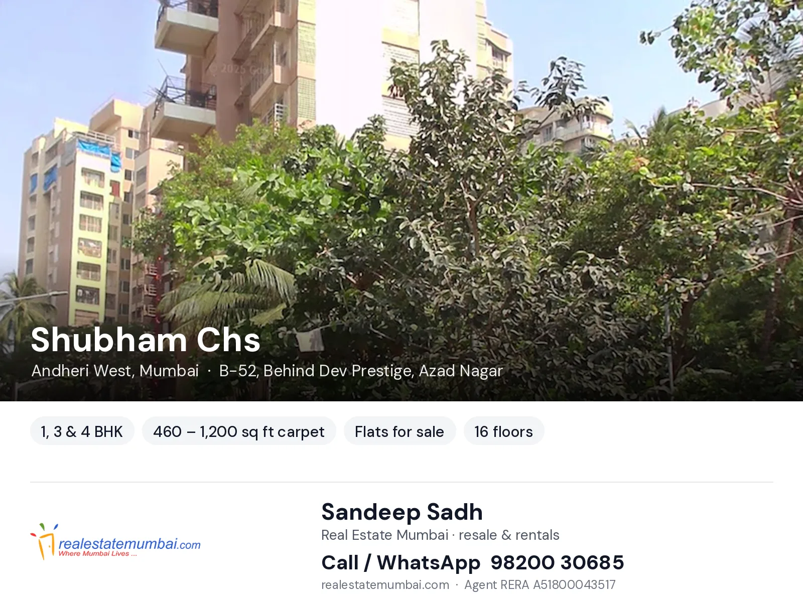 Shubham Chs, Andheri West, Mumbai — 1, 3 & 4 BHK flats for sale | Real Estate Mumbai, Sandeep Sadh 98200 30685