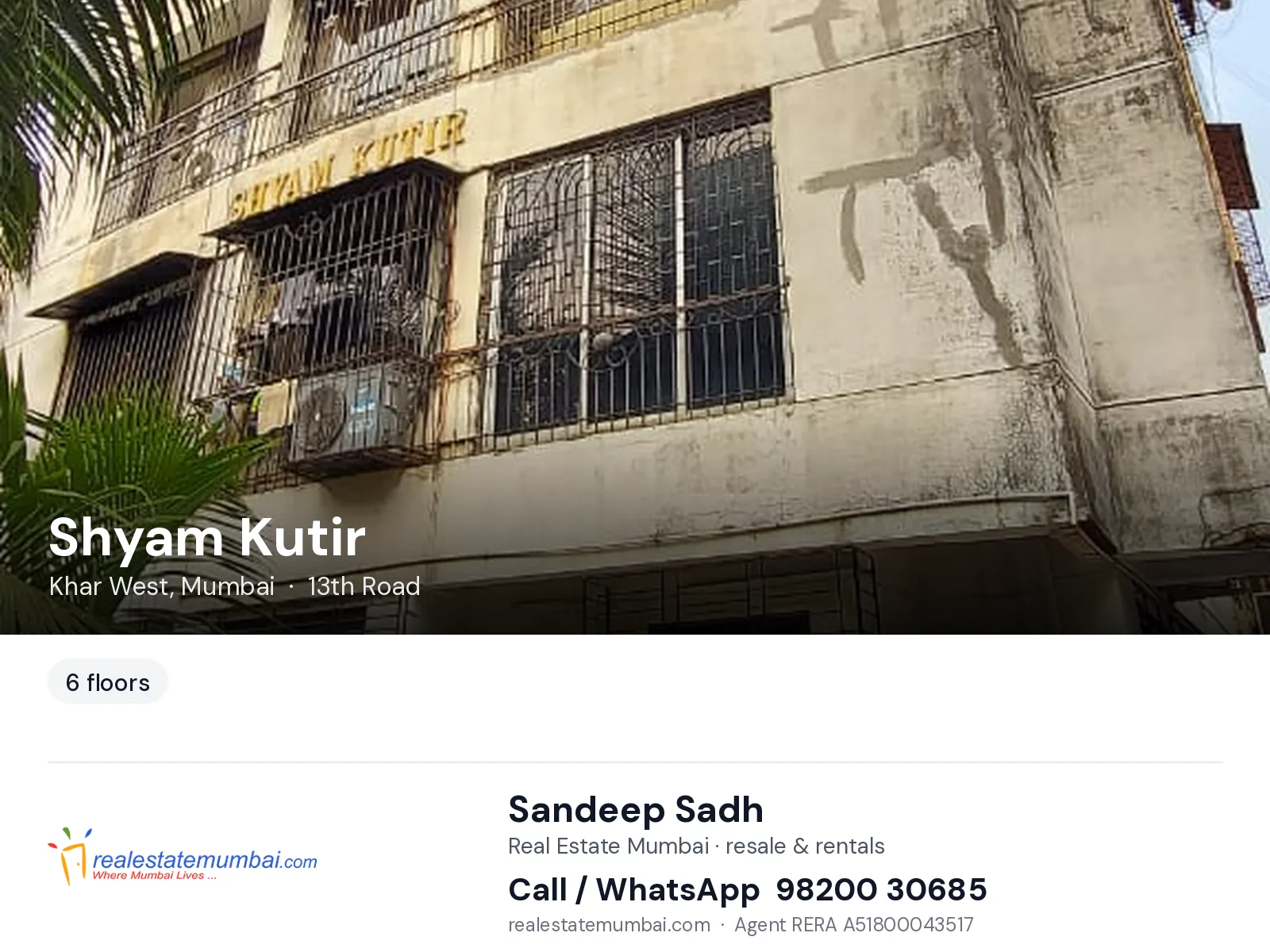 Shyam Kutir, Khar West, Mumbai — flats | Real Estate Mumbai, Sandeep Sadh 98200 30685