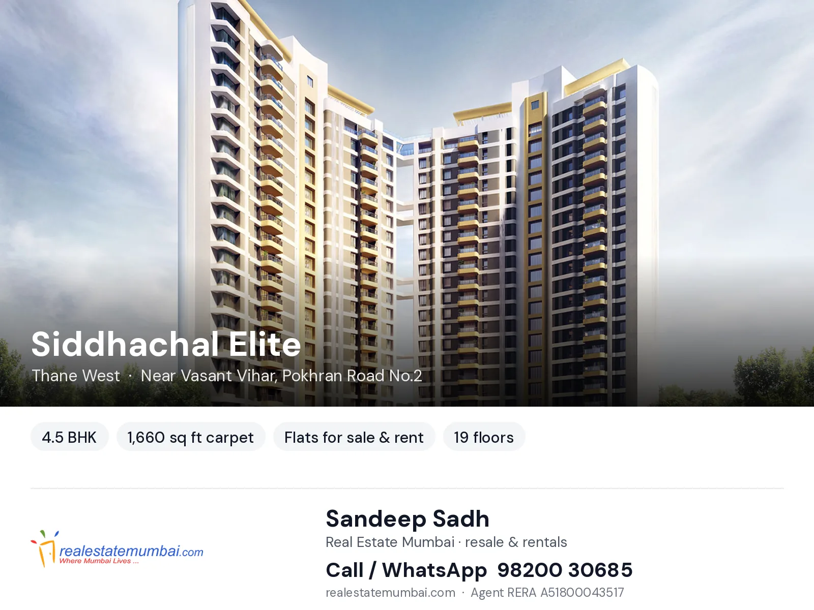 Siddhachal Elite, Thane West — 4.5 BHK flats for sale & rent | Real Estate Mumbai, Sandeep Sadh 98200 30685