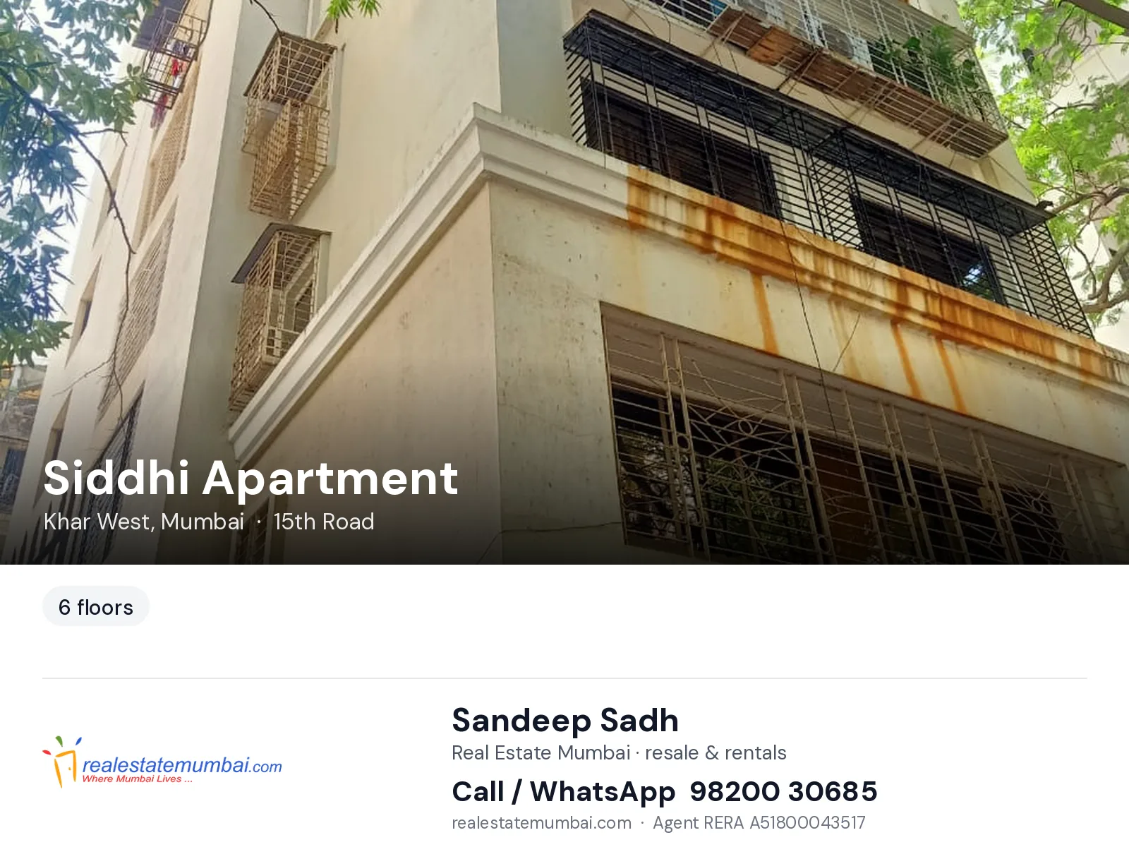 Siddhi Apartment, Khar West, Mumbai — flats | Real Estate Mumbai, Sandeep Sadh 98200 30685