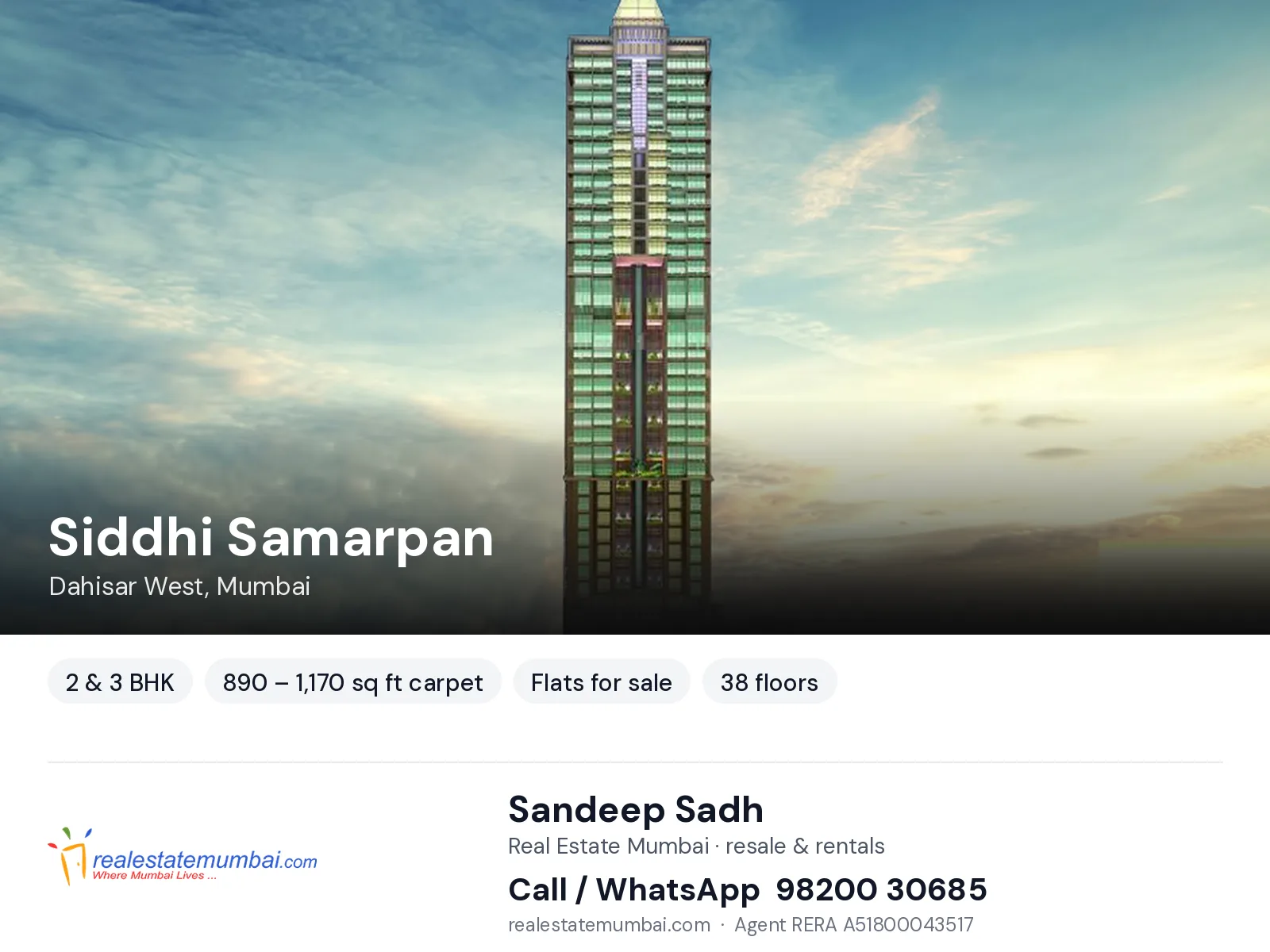Siddhi Samarpan, Dahisar West, Mumbai — 2 & 3 BHK flats for sale | Real Estate Mumbai, Sandeep Sadh 98200 30685