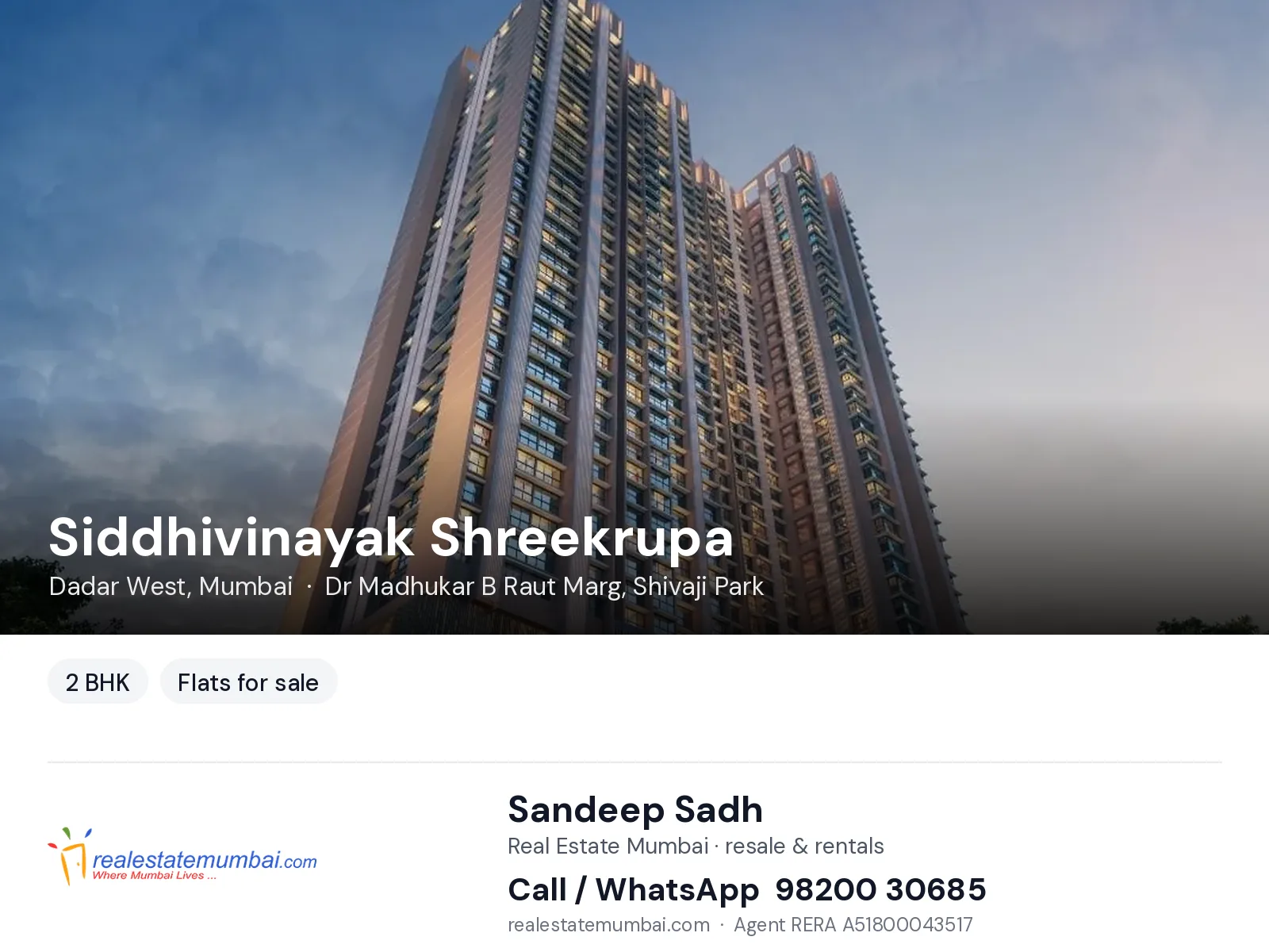Siddhivinayak Shreekrupa, Dadar West, Mumbai — 2 BHK flats for sale | Real Estate Mumbai, Sandeep Sadh 98200 30685