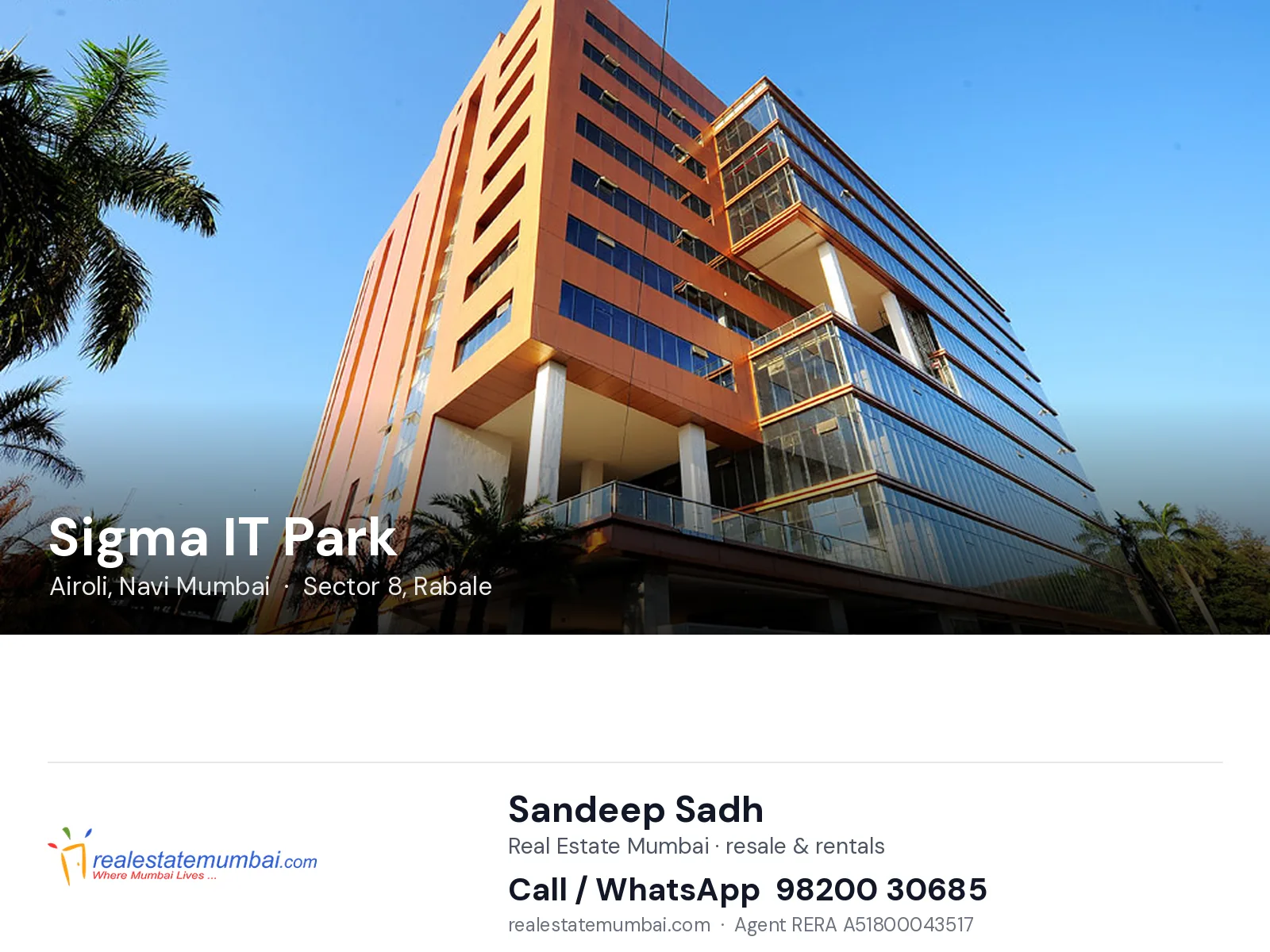 Sigma IT Park, Airoli, Navi Mumbai — flats | Real Estate Mumbai, Sandeep Sadh 98200 30685