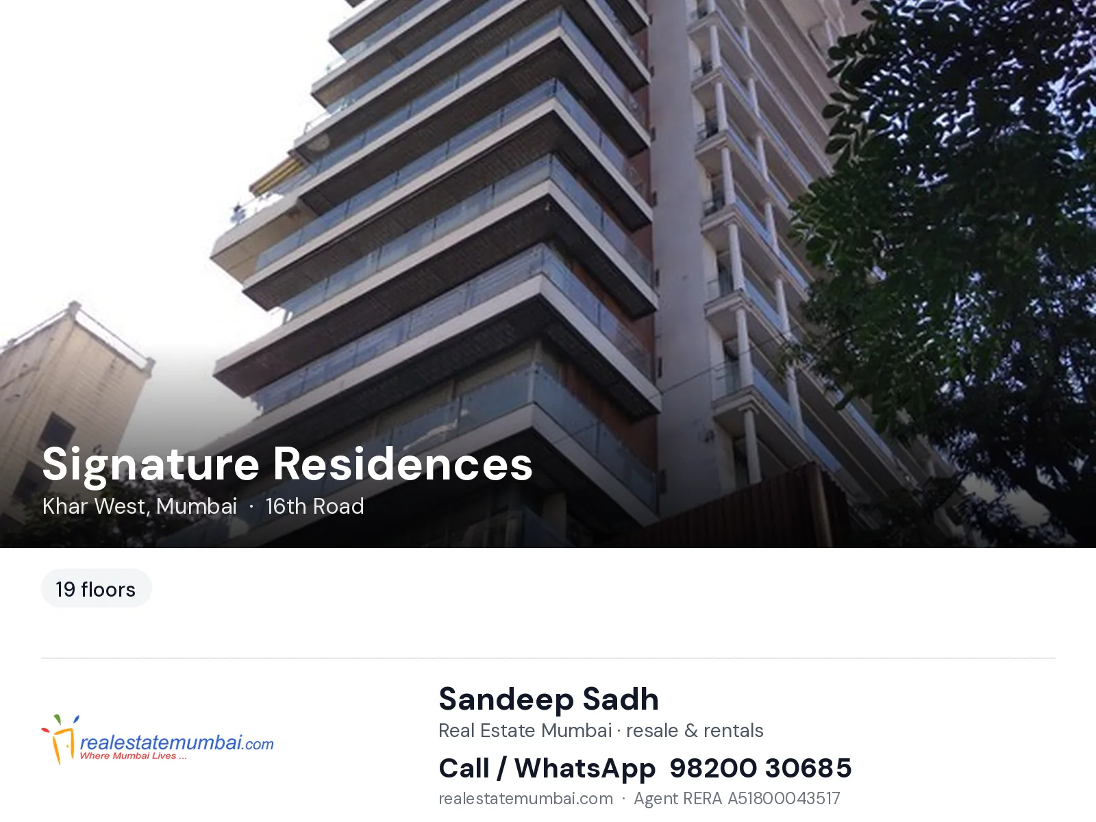 Signature Residences, Khar West, Mumbai — flats | Real Estate Mumbai, Sandeep Sadh 98200 30685