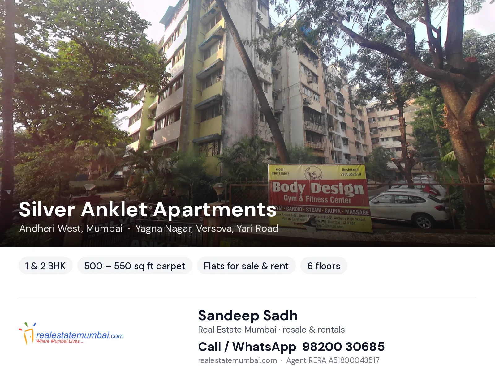 Silver Anklet Apartments, Andheri West, Mumbai — 1 & 2 BHK flats for sale & rent | Real Estate Mumbai, Sandeep Sadh 98200 30685