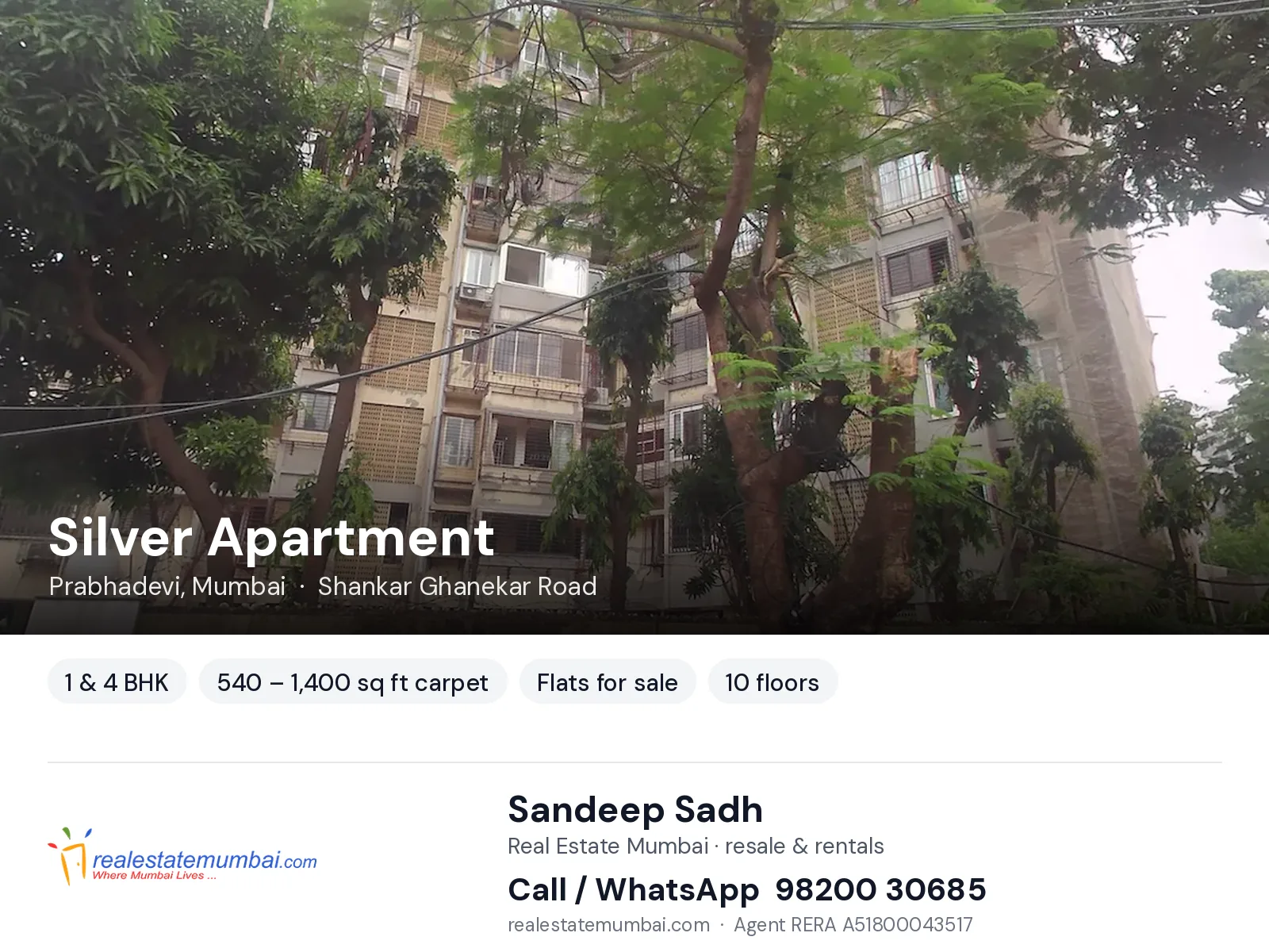 Silver Apartment, Prabhadevi, Mumbai — 1 & 4 BHK flats for sale | Real Estate Mumbai, Sandeep Sadh 98200 30685