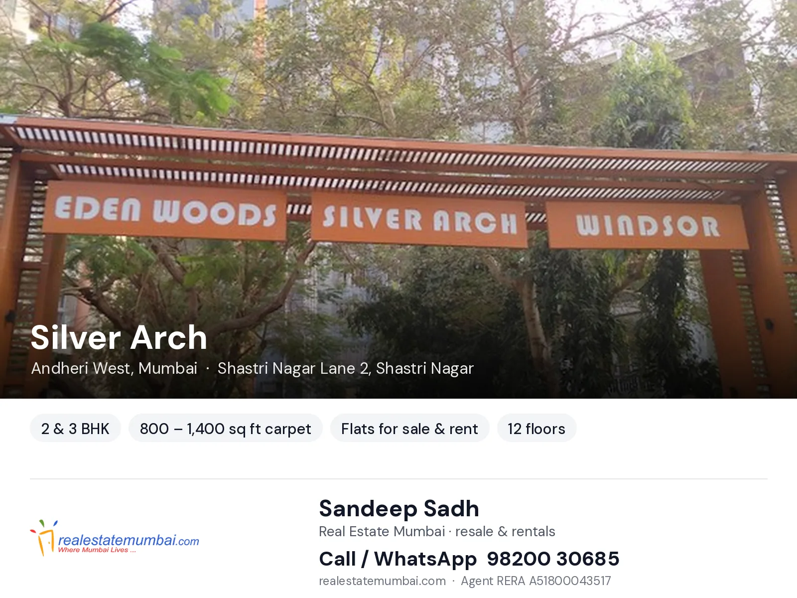 Silver Arch, Andheri West, Mumbai — 2 & 3 BHK flats for sale & rent | Real Estate Mumbai, Sandeep Sadh 98200 30685