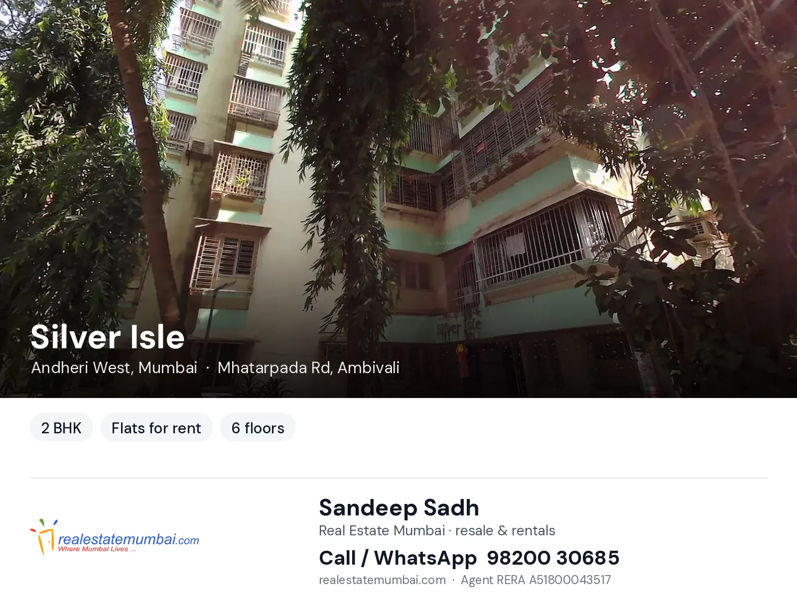 Silver Isle, Andheri West, Mumbai — 2 BHK flats for rent | Real Estate Mumbai, Sandeep Sadh 98200 30685