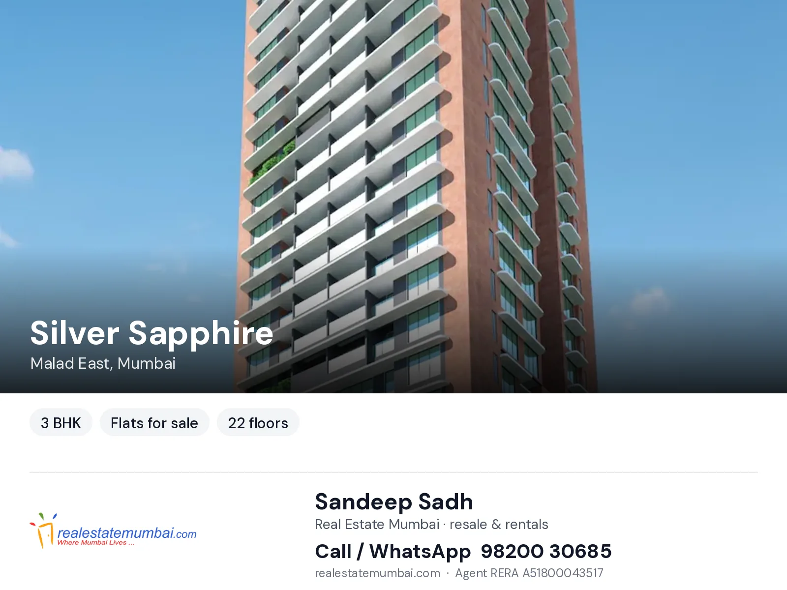 Silver Sapphire, Malad East, Mumbai — 3 BHK flats for sale | Real Estate Mumbai, Sandeep Sadh 98200 30685