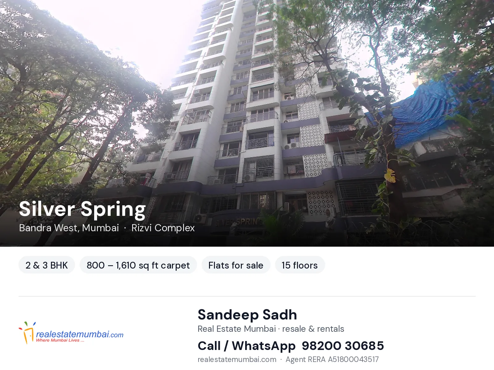 Silver Spring, Bandra West, Mumbai — 2 & 3 BHK flats for sale | Real Estate Mumbai, Sandeep Sadh 98200 30685