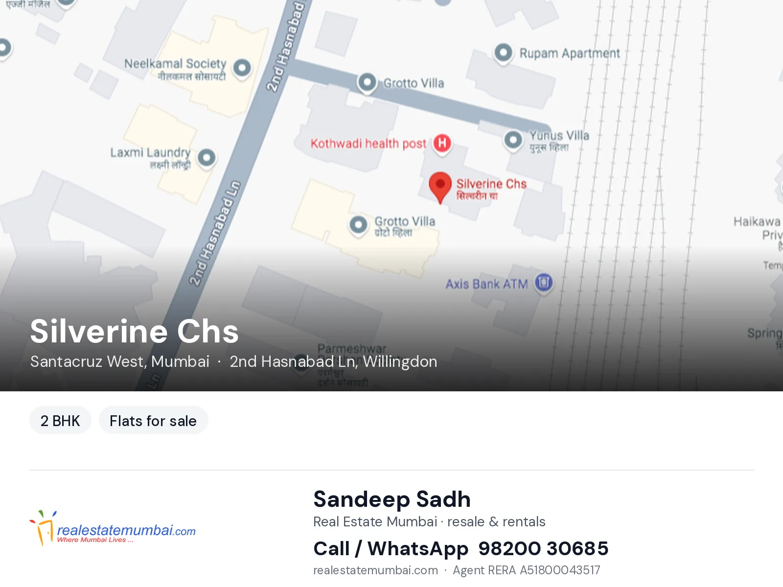 Silverine Chs, Santacruz West, Mumbai — 2 BHK flats for sale | Real Estate Mumbai, Sandeep Sadh 98200 30685