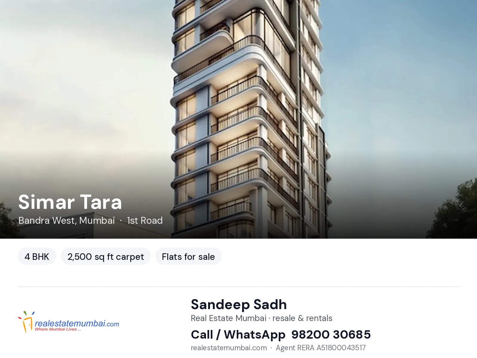 Simar Tara, Bandra West, Mumbai — 4 BHK flats for sale | Real Estate Mumbai, Sandeep Sadh 98200 30685